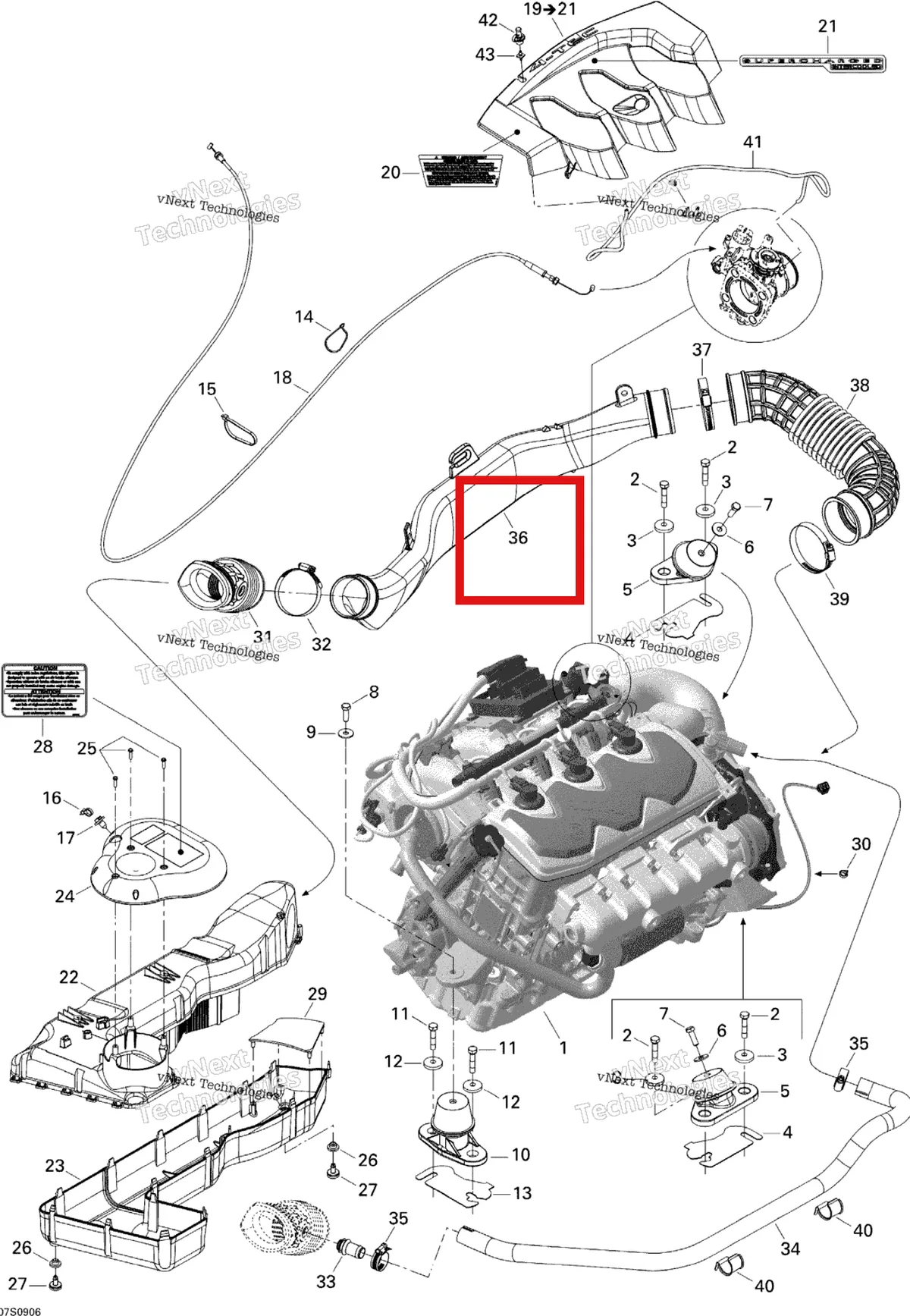 Деталь 270000771 на схеме узла 2009 Sea-Doo RXP 215 Engine And Air Intake Silencer
