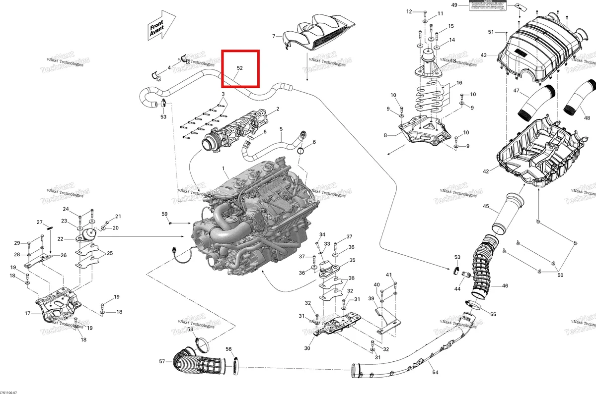 Деталь 270000838 (FORMED шланг Sea-Doo GTX 215 (2012) (270000838)) на схеме узла Engine And Air Intake Silencer