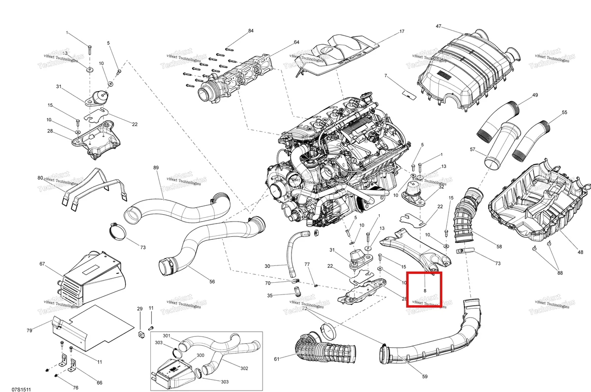 Деталь 270000842 на схеме узла 2015 Sea-Doo RXP-X 260 & RS Engine
