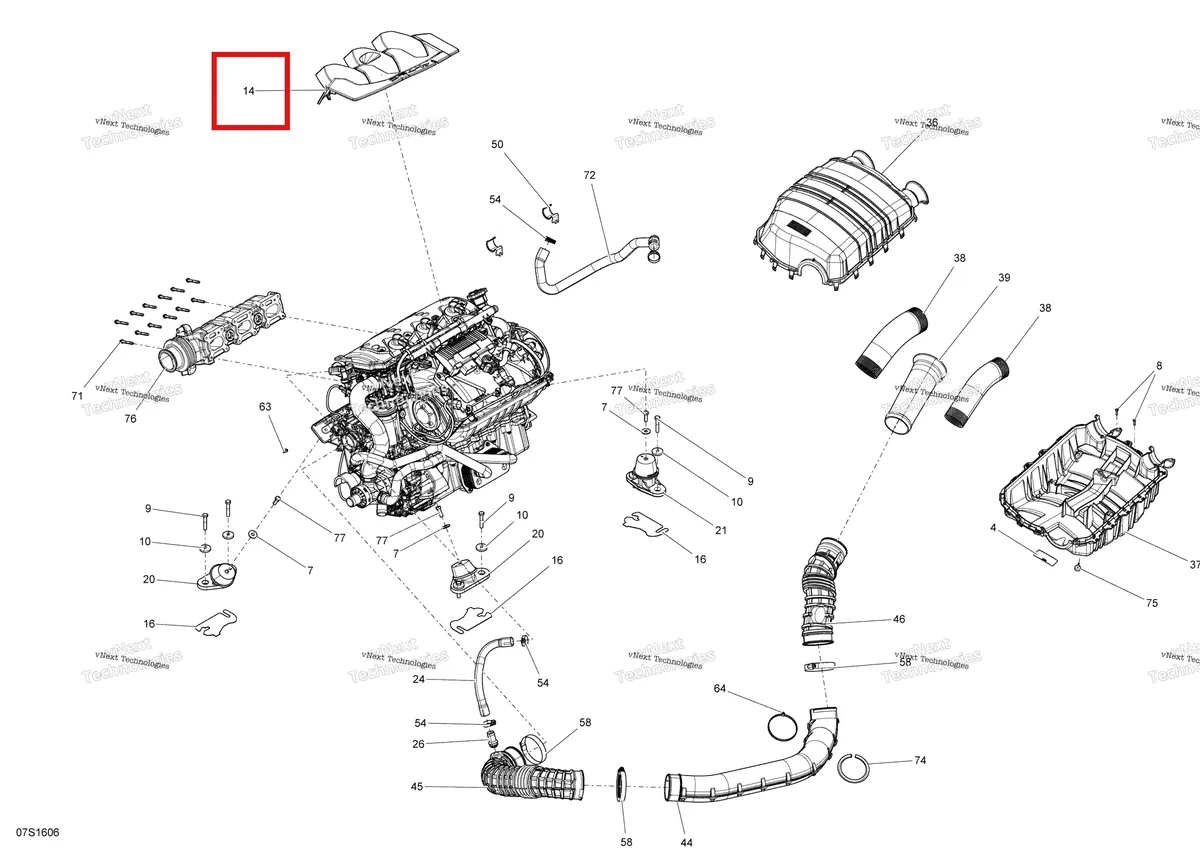 Деталь 270000999 на схеме узла 2016 Sea-Doo GTI-GTR-GTS Engine