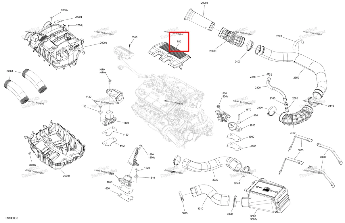 Деталь 270001060 (Двигатель крышка Sea-Doo GTX 300 (2020) (270001060)) на схеме узла 2026 Sea-Doo GTR - 300 - X - 24TB - Eclipse Black - Audio Engine - System