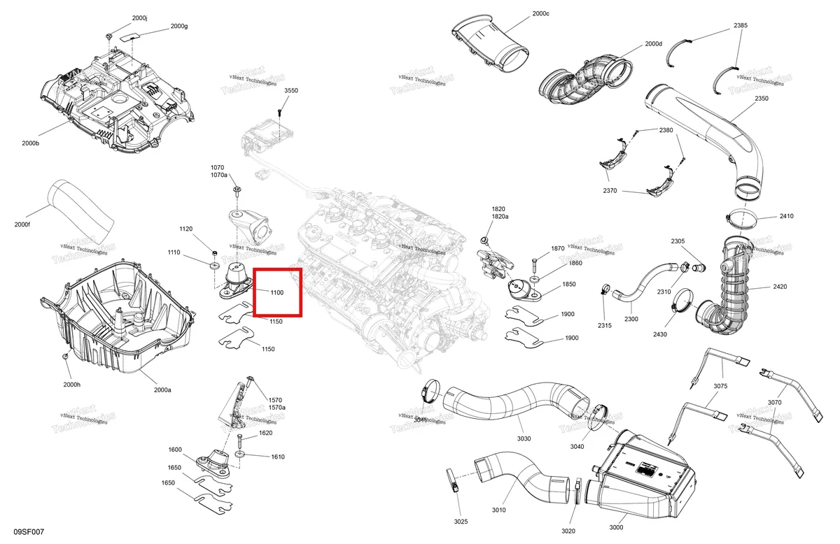 Схема применяемости: Передний двигатель опора в сборе Sea-Doo RXP 325 X (2026) (270001215)