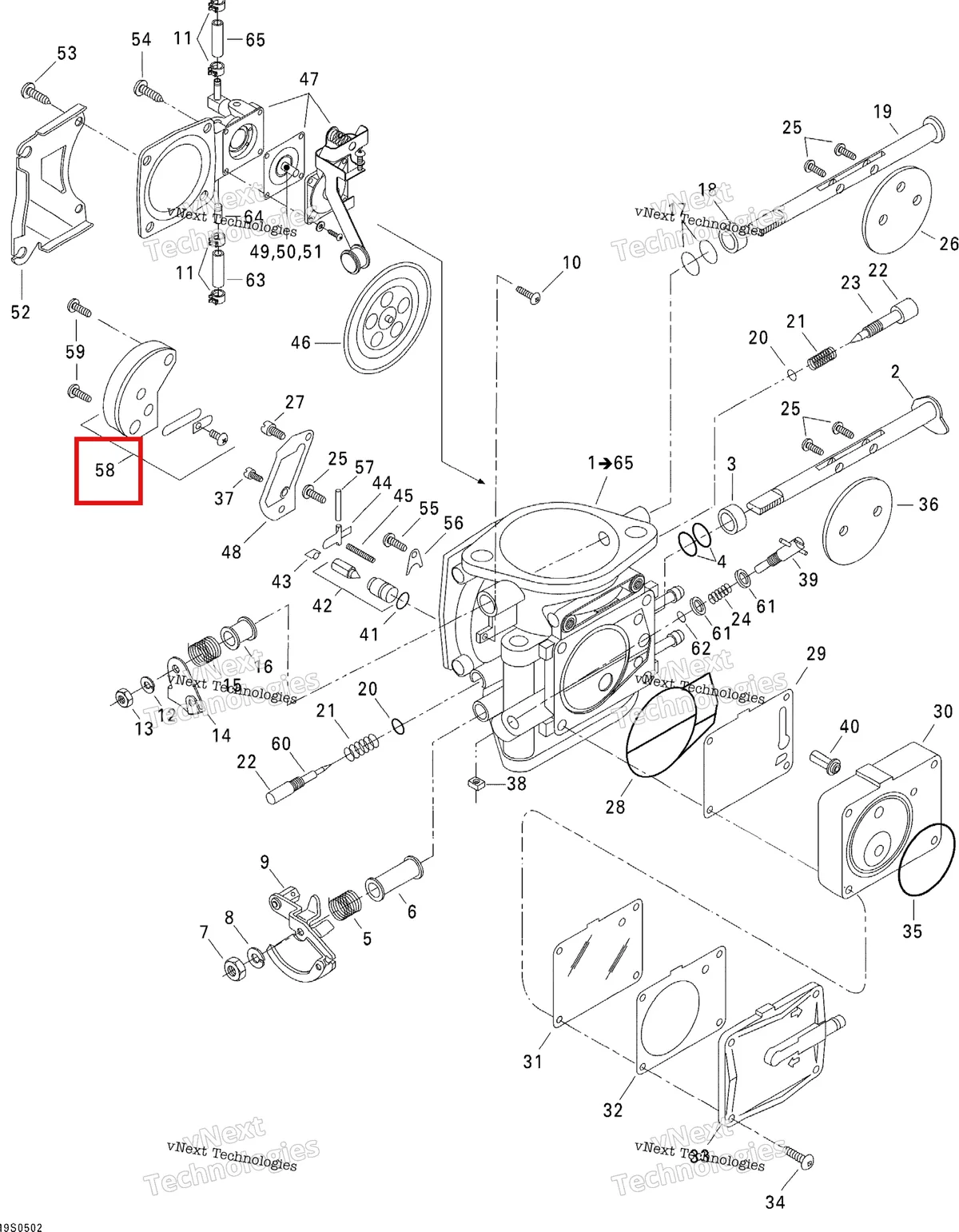 Деталь 270500124 на схеме узла 2005 Sea-Doo GTI Carburetor