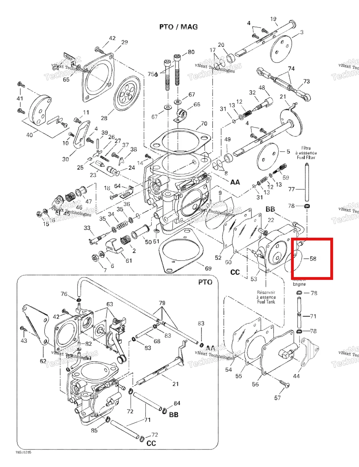 Деталь 270500363 на схеме узла 2002 Sea-Doo GTX, 5587/5588 Carburetors