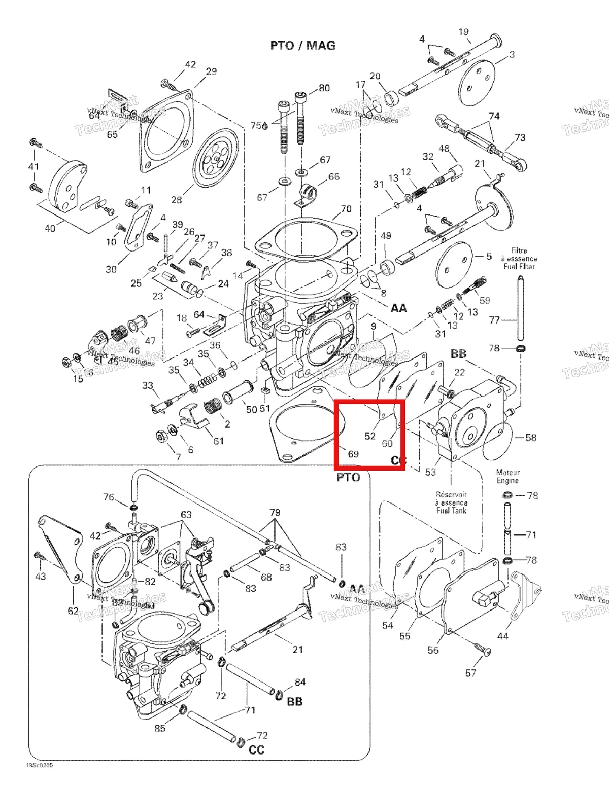 Деталь 270500369 на схеме узла 2002 Sea-Doo GTX, 5587/5588 Carburetors