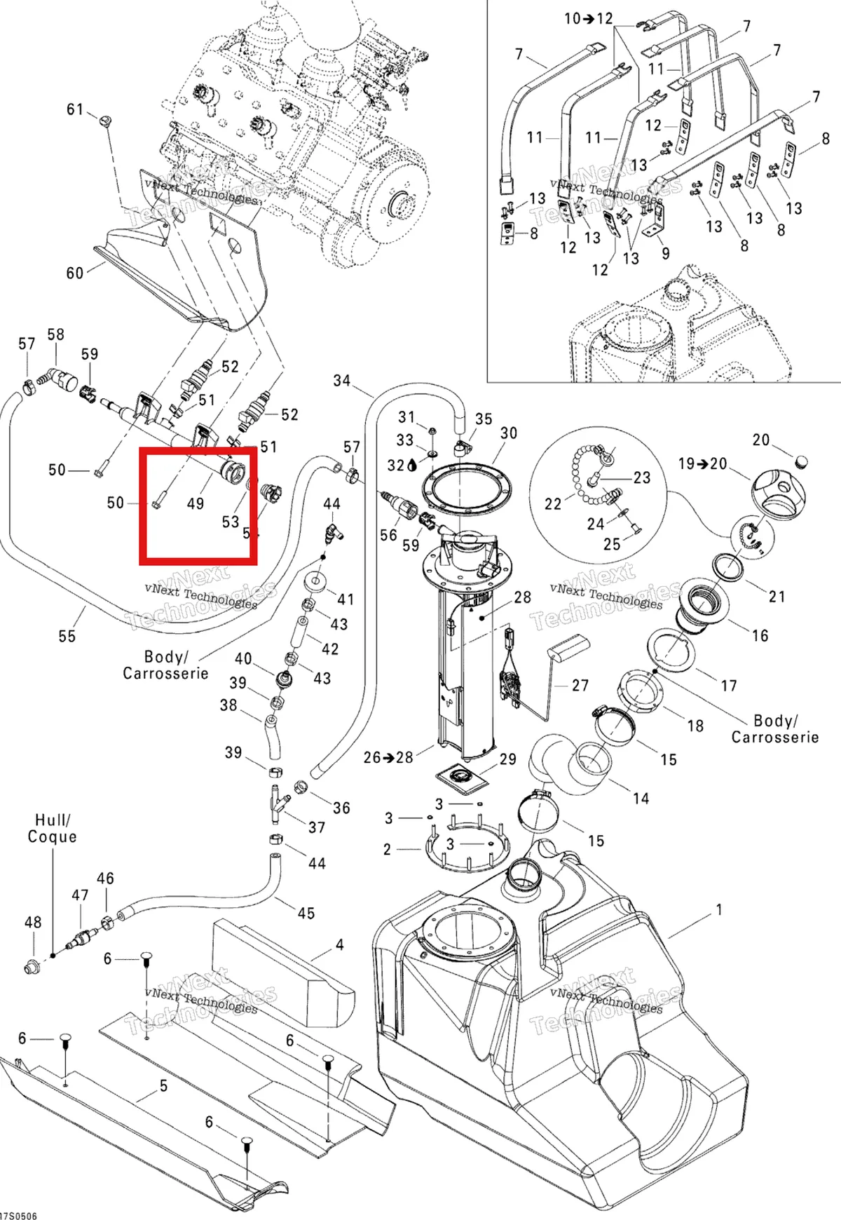 Деталь 270600007 на схеме узла 2005 Sea-Doo 3D RFI Fuel System
