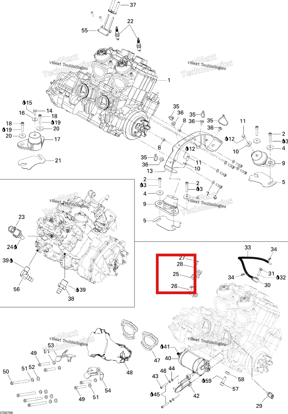 Деталь 270600040 на схеме узла 2007 Sea-Doo 3D 947 DI Engine