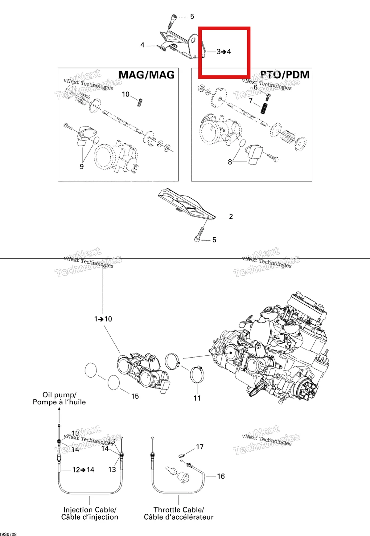 Деталь 270600070 на схеме узла 2007 Sea-Doo 3D 947 DI Throttle Body
