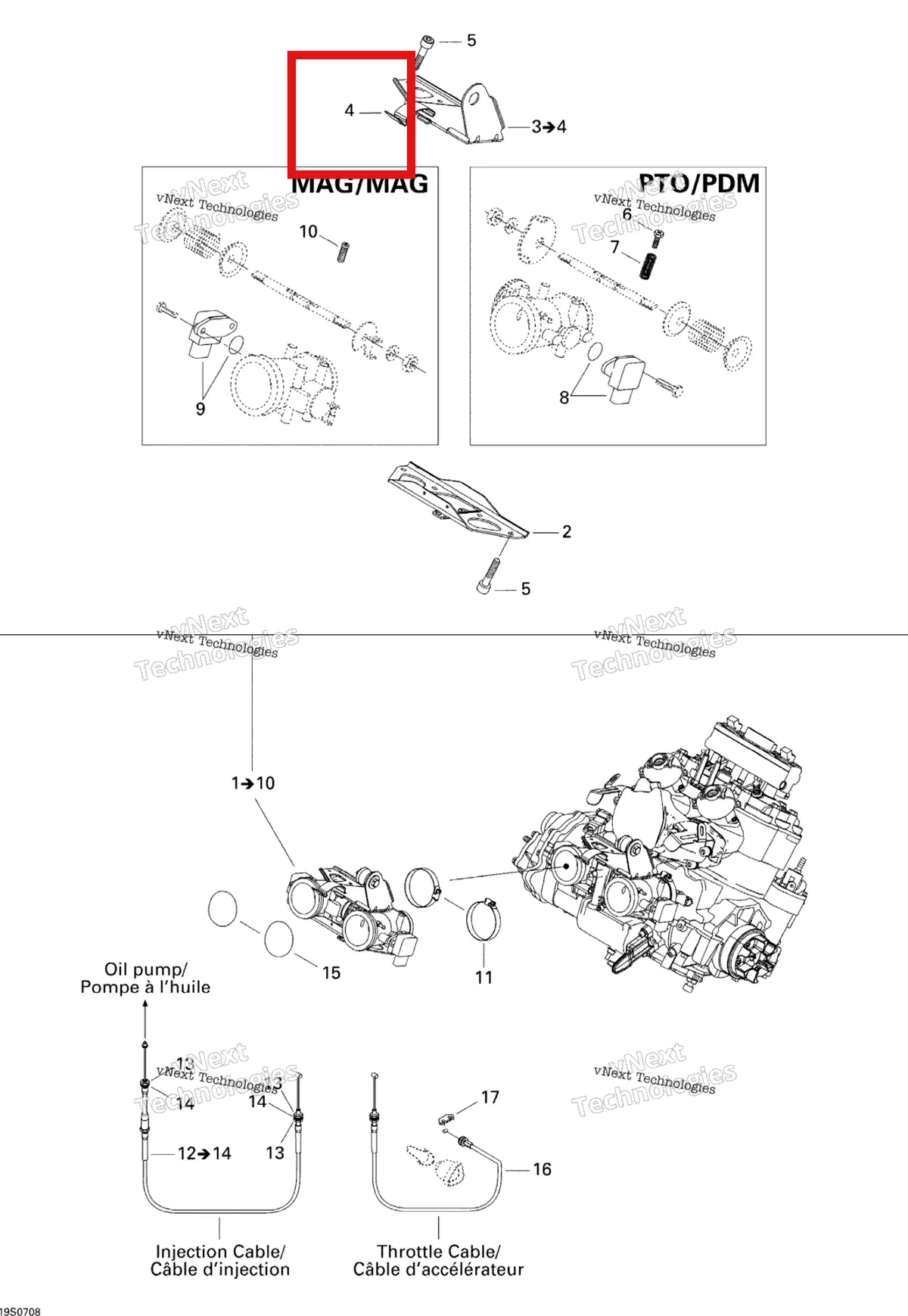 Деталь 270600073 на схеме узла 2007 Sea-Doo 3D 947 DI Throttle Body