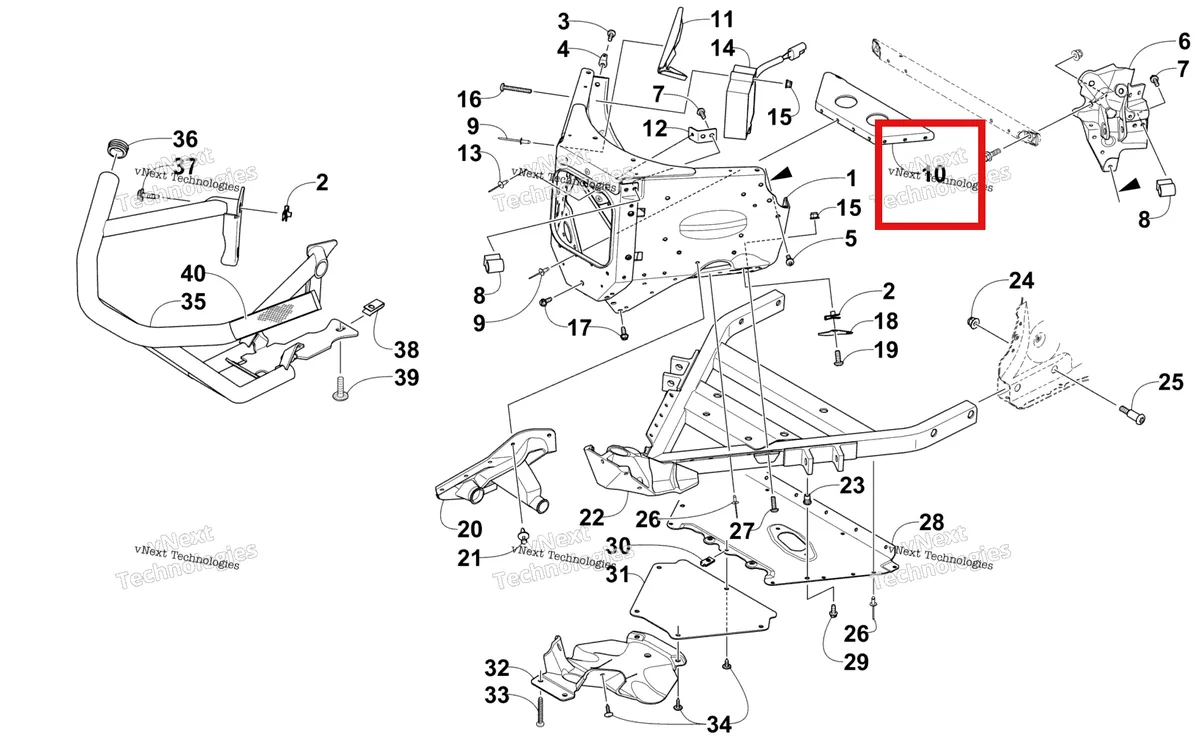 Деталь 2707-496 на схеме узла Front Bumper And Frame Assembly