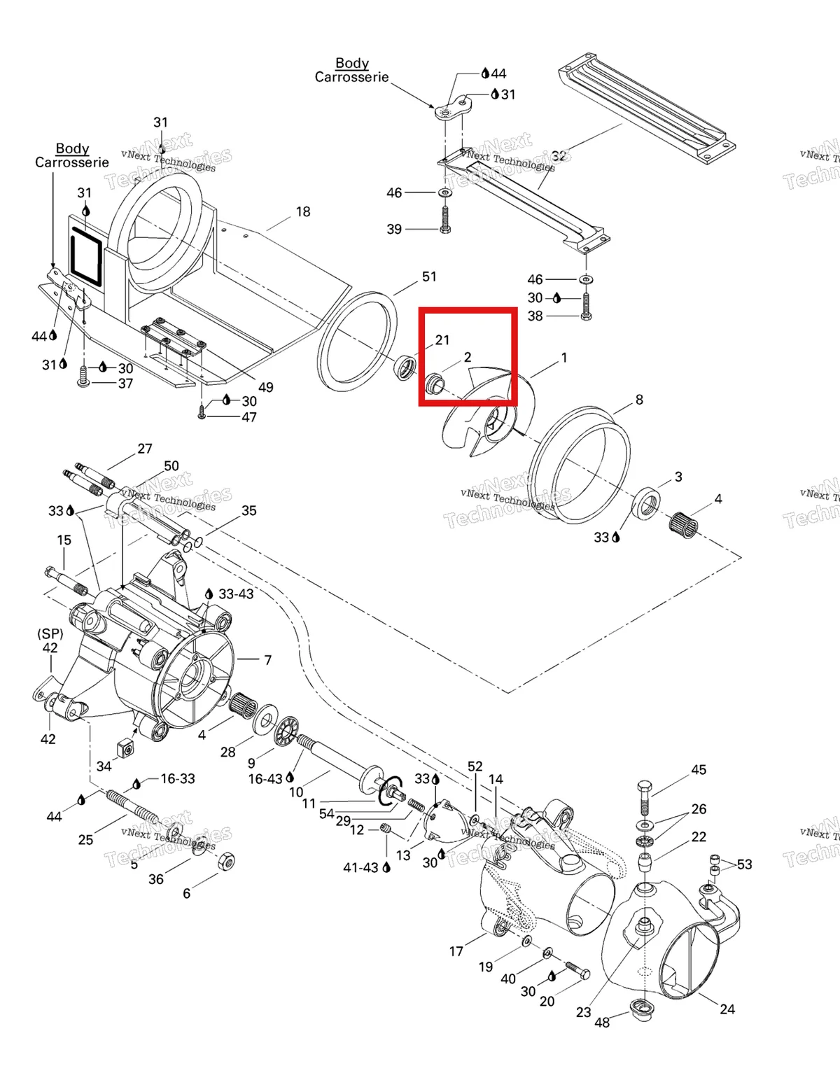 Деталь 271000069 на схеме узла 1997 Sea-Doo SPX, 5834-5661 Propulsion System