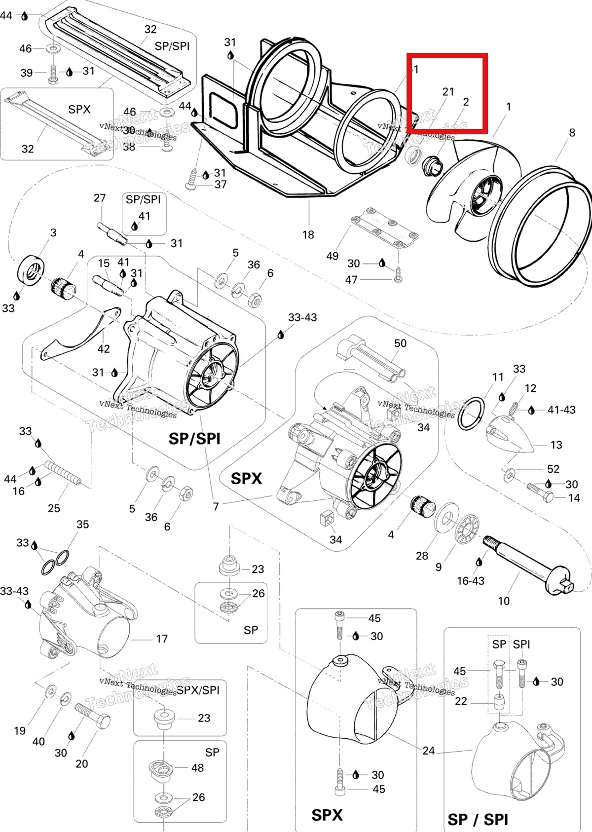 Деталь 271000313 на схеме узла 1996 Sea-Doo SP, 5876 Propulsion Sp