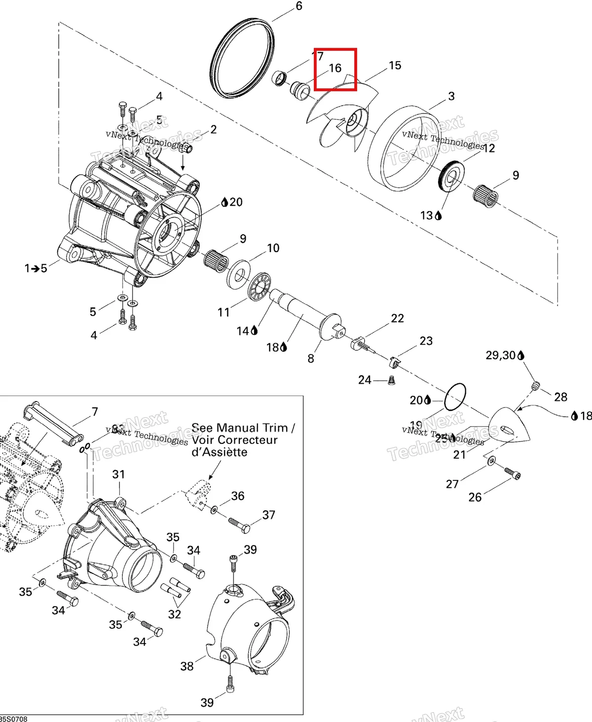 Деталь 271000516 на схеме узла 2007 Sea-Doo 3D 947 DI Pump