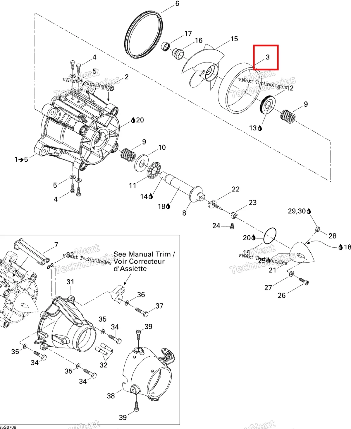 Схема применяемости: Кольцо импеллера Sea-Doo 271000653 271000904 Fire Power WC 03008 