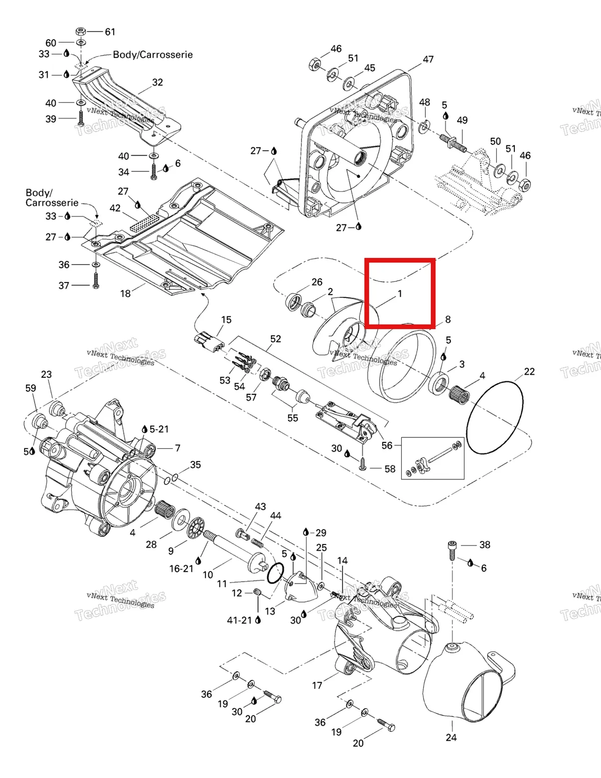 Деталь 271000654 на схеме узла 1998 Sea-Doo GSX Limited 5625 Propulsion System