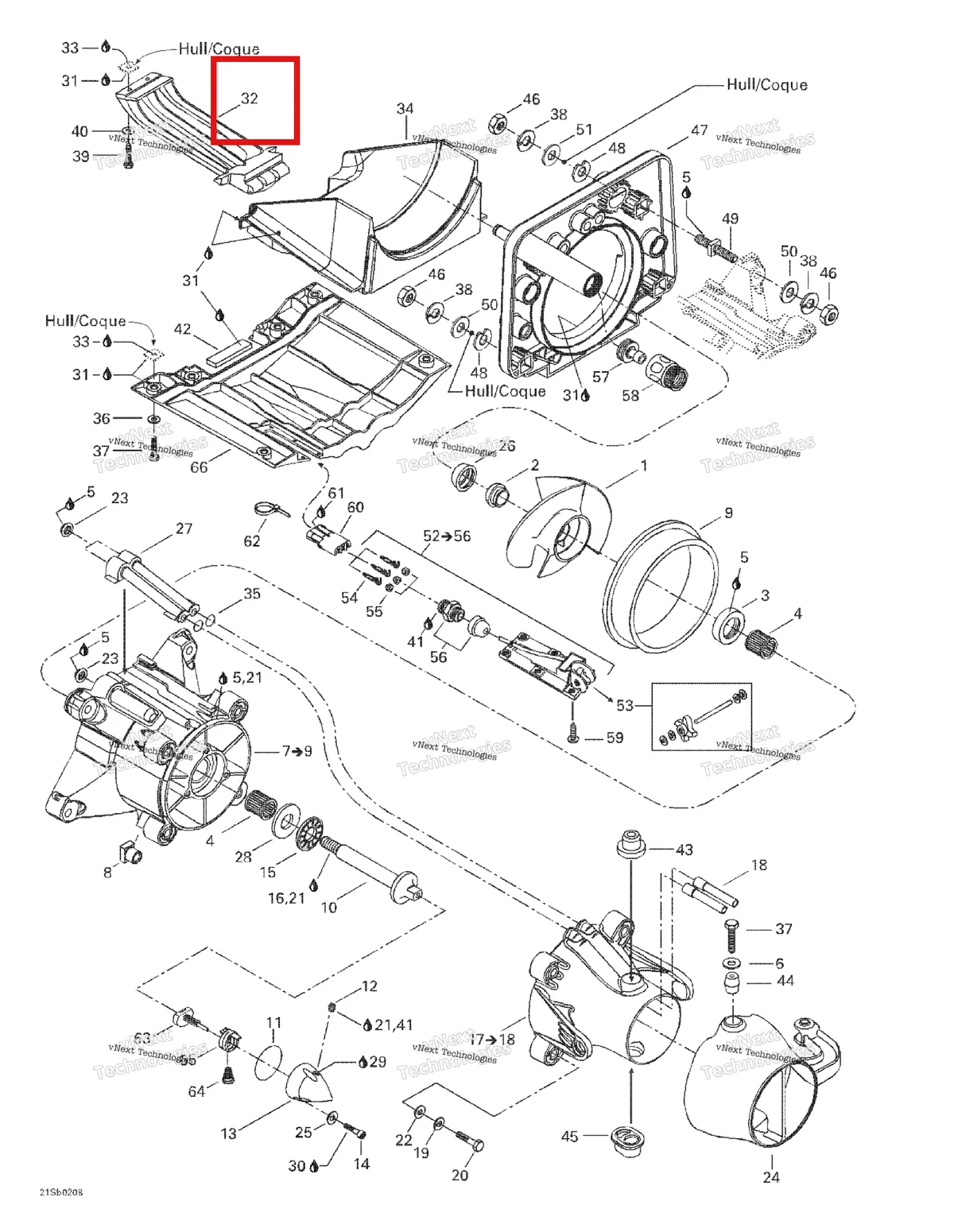 Деталь 271000732 на схеме узла 2002 Sea-Doo GTX RFI, 5566/5565 Propulsion System