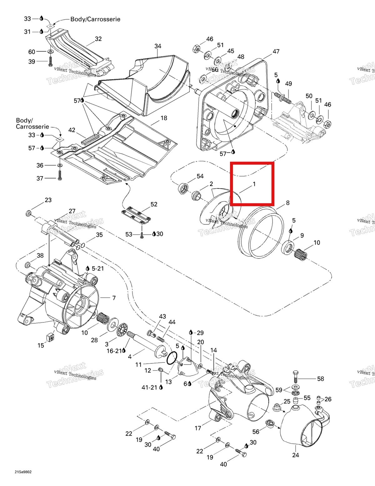 Деталь 271000821 на схеме узла 1998 Sea-Doo GS, 5626/5844 Propulsion System