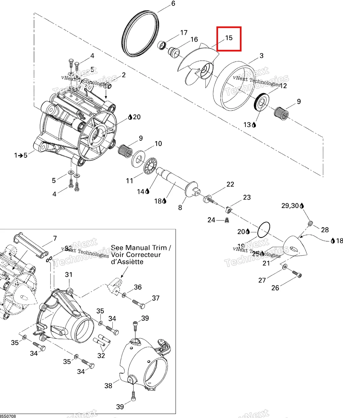 Деталь 271000920 на схеме узла 2007 Sea-Doo 3D 947 DI Pump