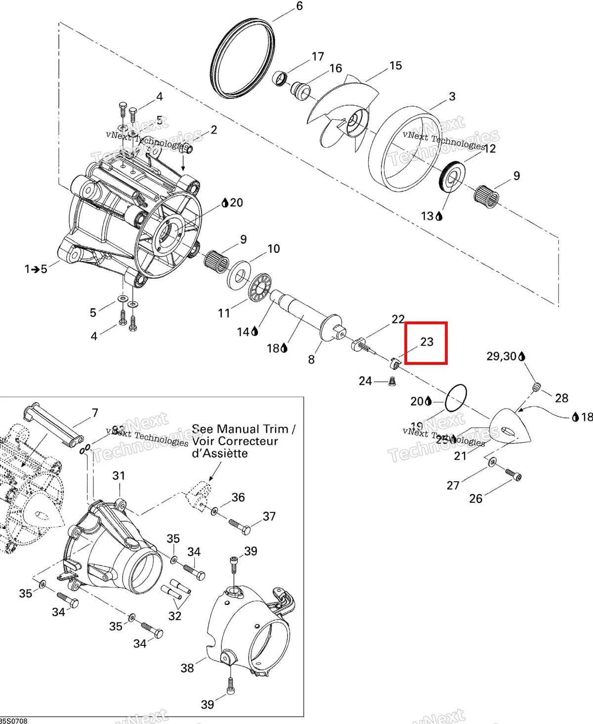 Деталь 271001107 на схеме узла 2007 Sea-Doo 3D 947 DI Pump