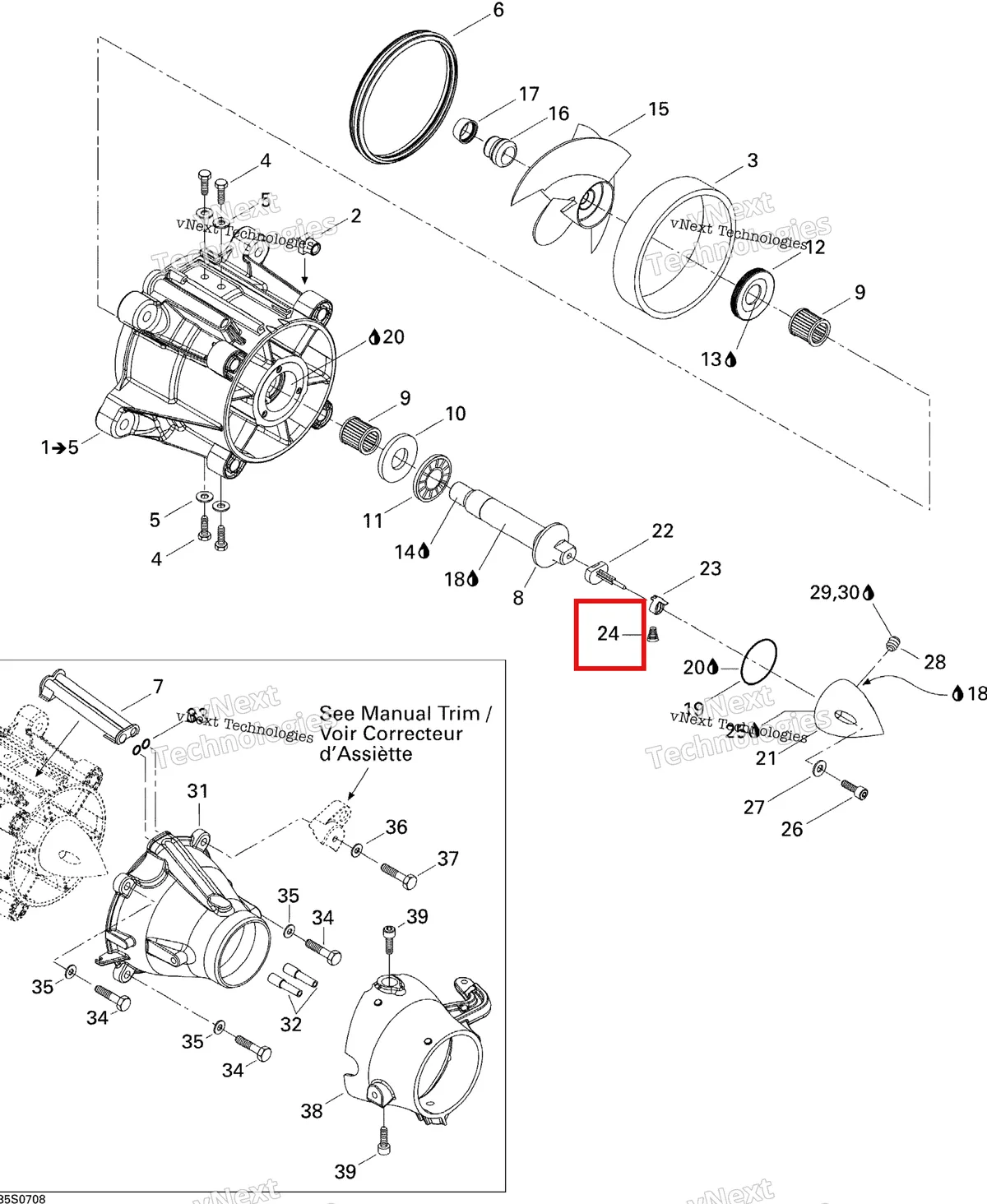 Деталь 271001108 на схеме узла 2007 Sea-Doo 3D 947 DI Pump