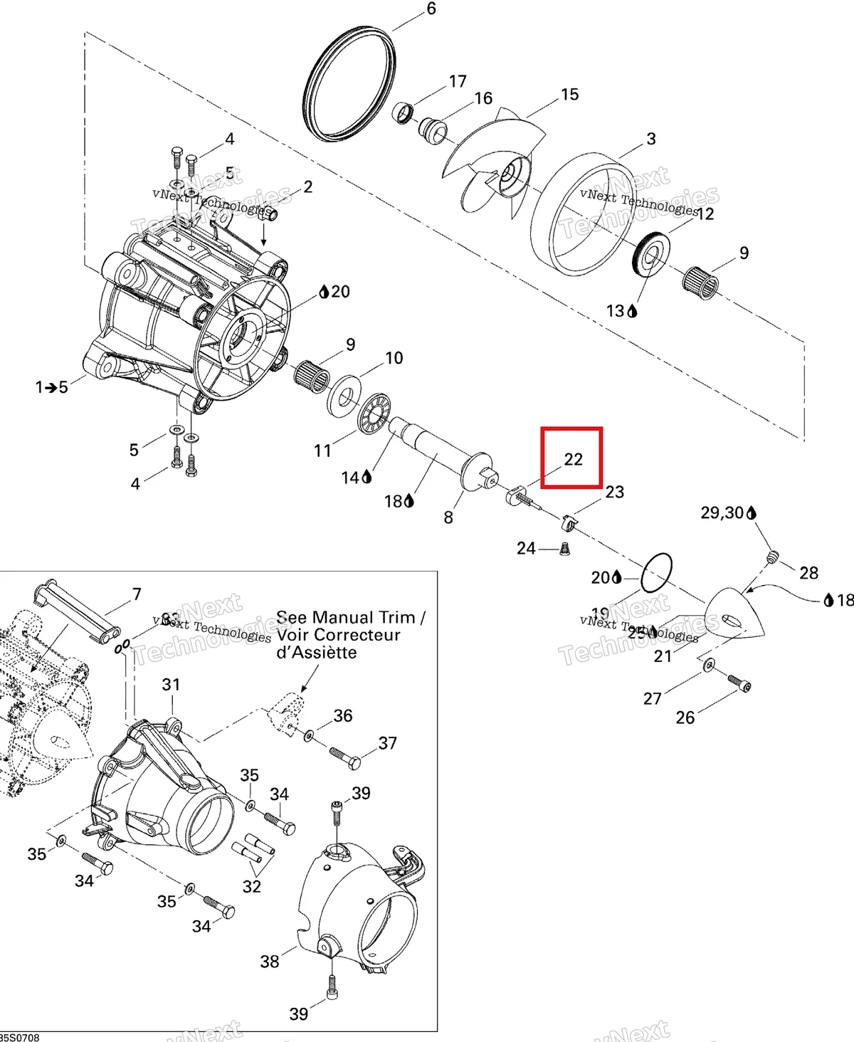 Деталь 271001124 на схеме узла 2007 Sea-Doo 3D 947 DI Pump