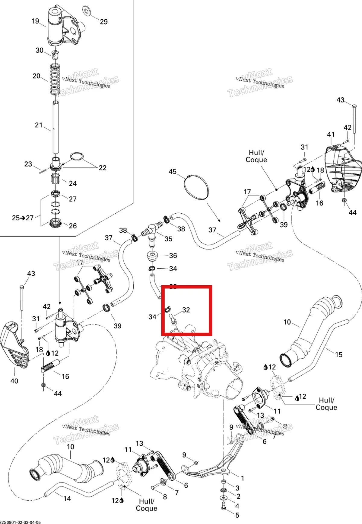 Деталь 271001298 на схеме узла 2009 Sea-Doo Wake PRO 215 Off Power Assisted Steering