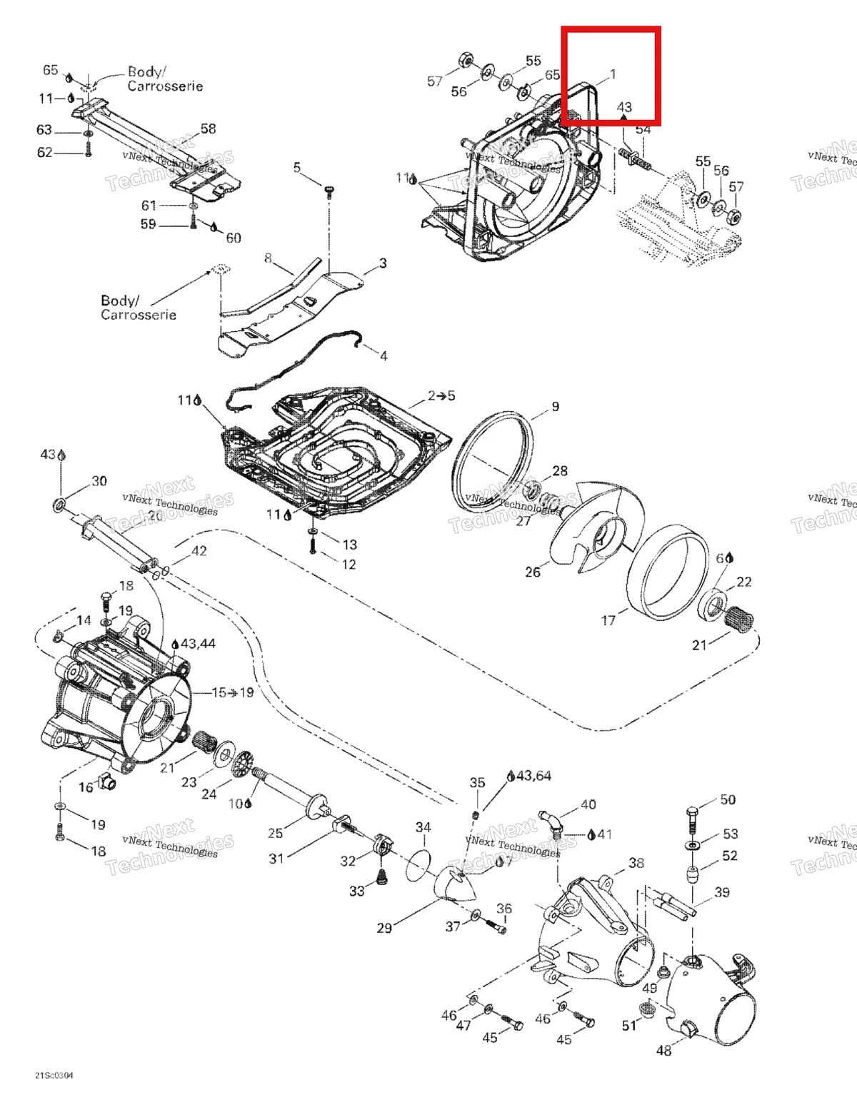 Деталь 271001315 на схеме узла 2003 Sea-Doo GTX DI, 6118/6119 Propulsion System