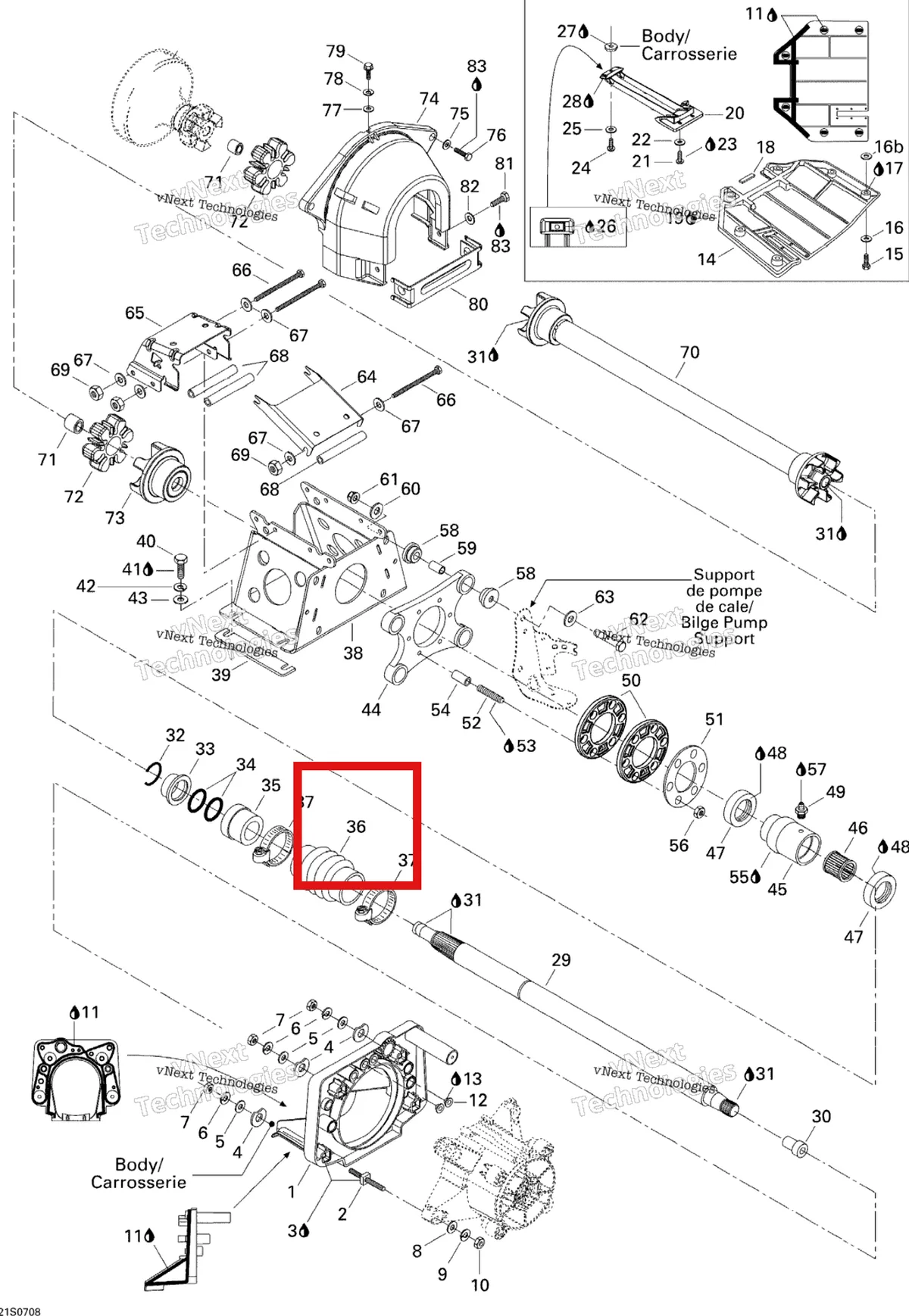 Деталь 272000184 на схеме узла 2007 Sea-Doo 3D 947 DI Propulsion
