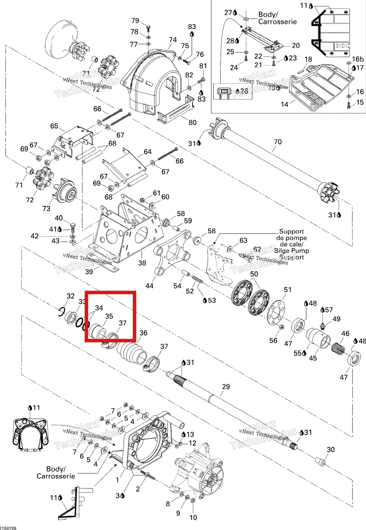 Деталь 272000770 на схеме узла 2007 Sea-Doo 3D 947 DI Propulsion