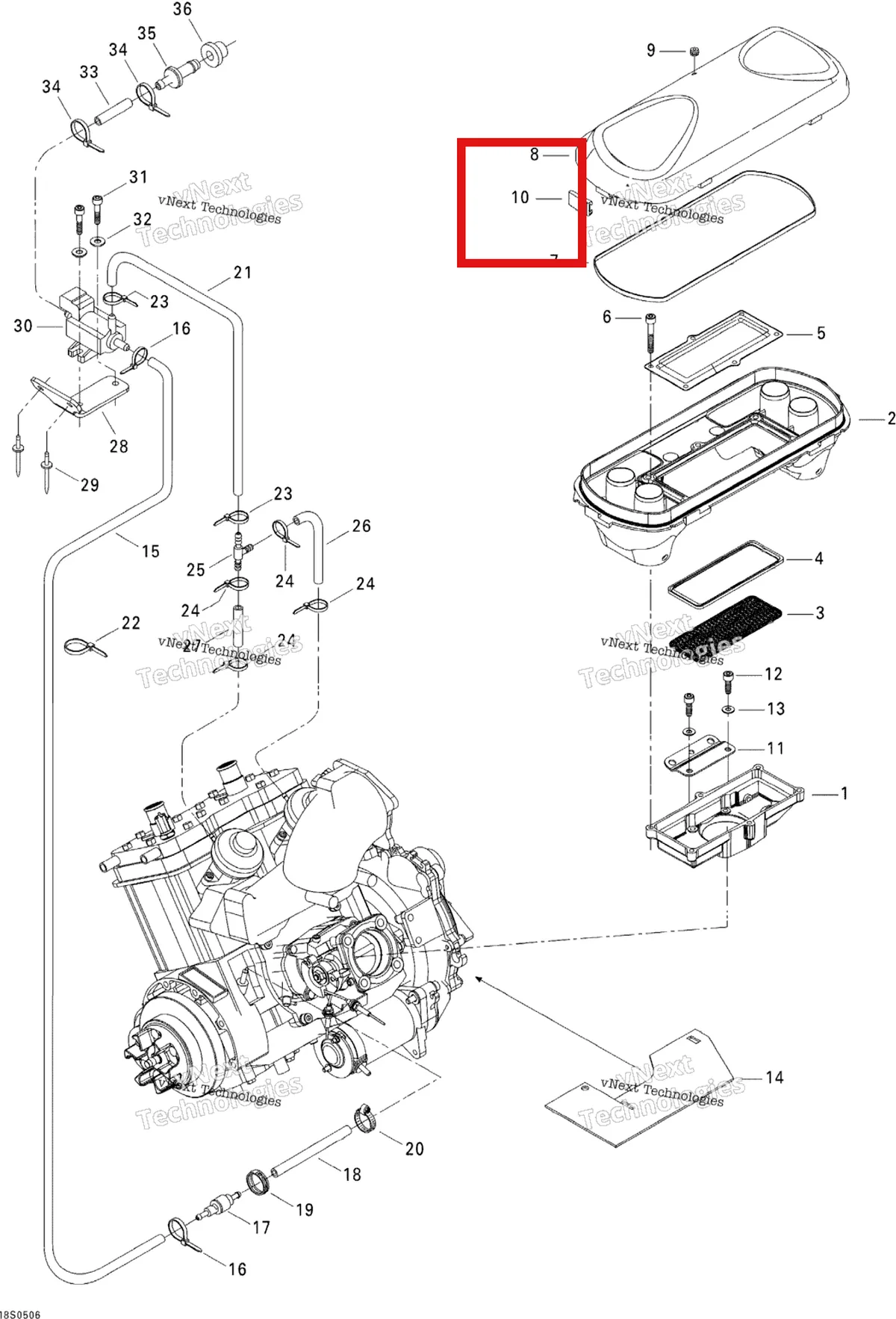 Деталь 273000006 на схеме узла 2005 Sea-Doo 3D RFI Air Intake