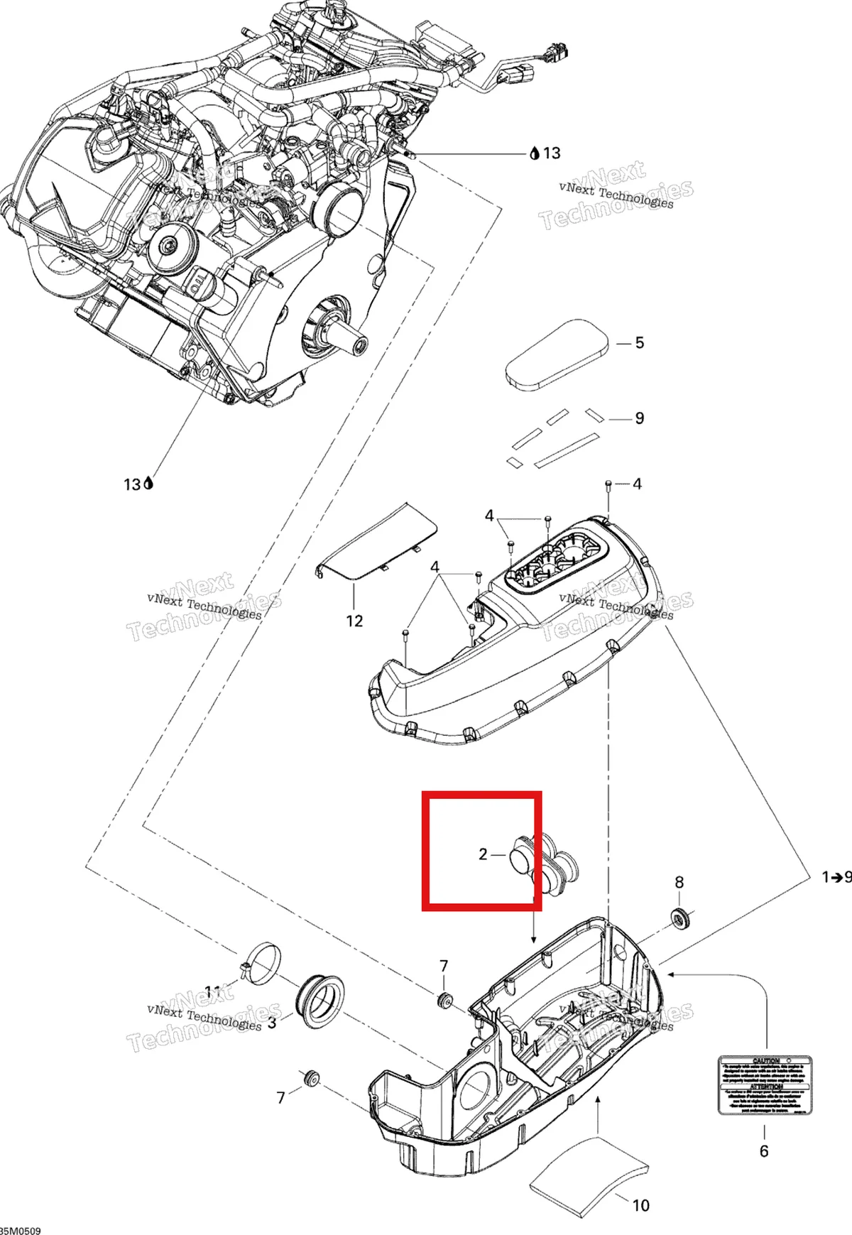 Деталь 273000107 (Деталь Inlet Tube) на схеме узла 2005 Ski-Doo Legend V-1000 Air Intake System