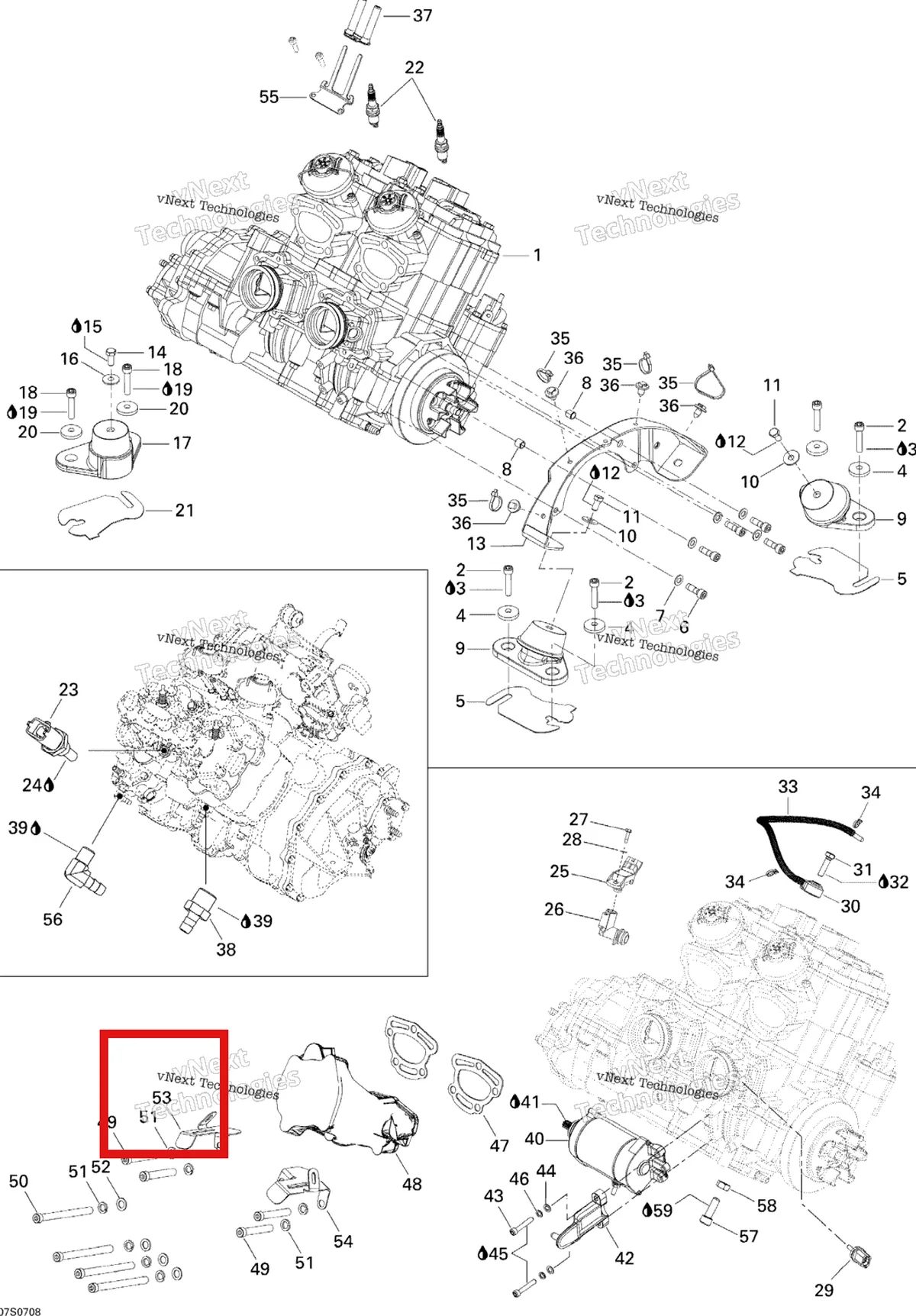 Деталь 273000170 на схеме узла 2007 Sea-Doo 3D 947 DI Engine
