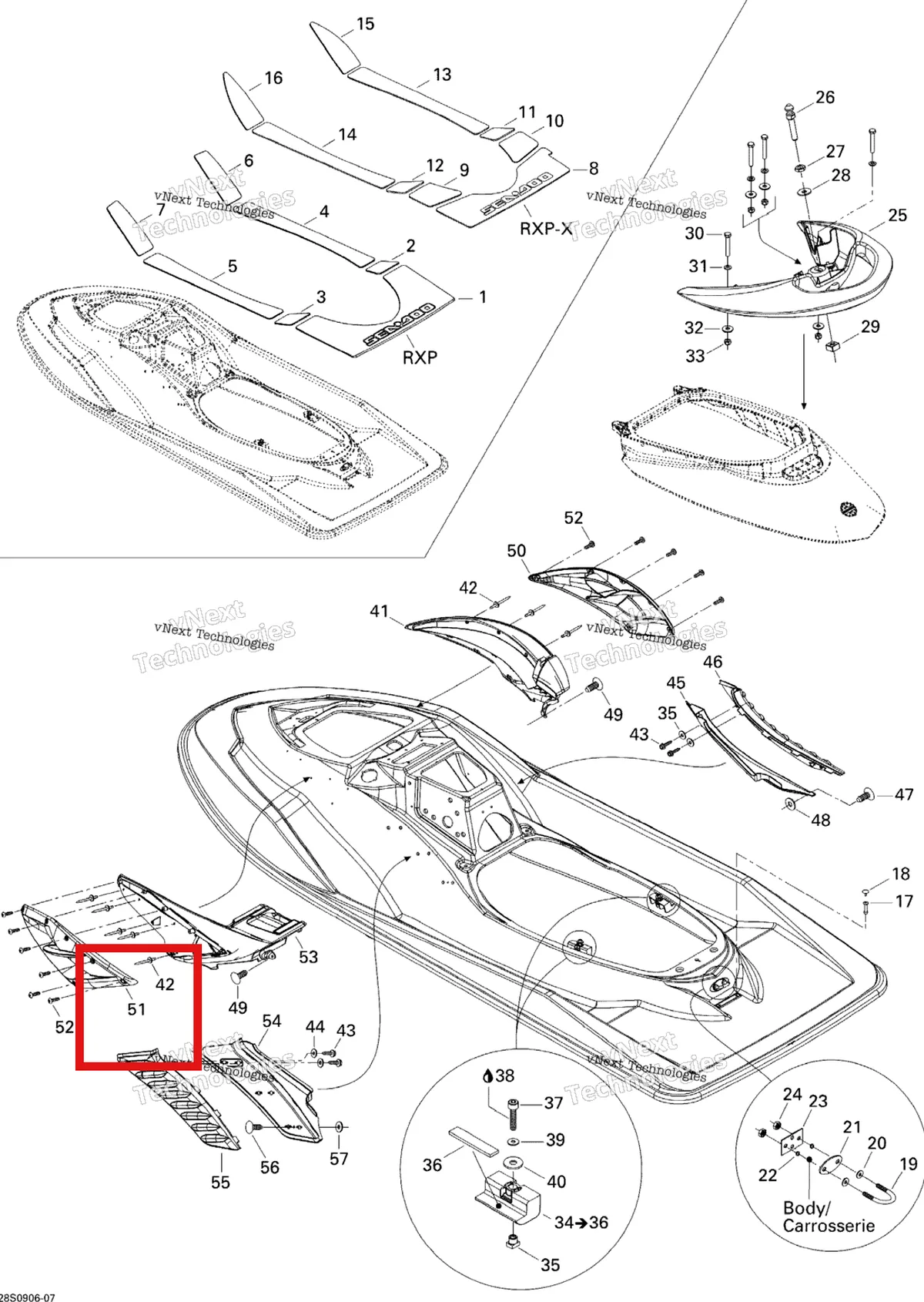 Деталь 273000219 на схеме узла 2009 Sea-Doo RXP-X 255 and 255 RS Body, Rear View