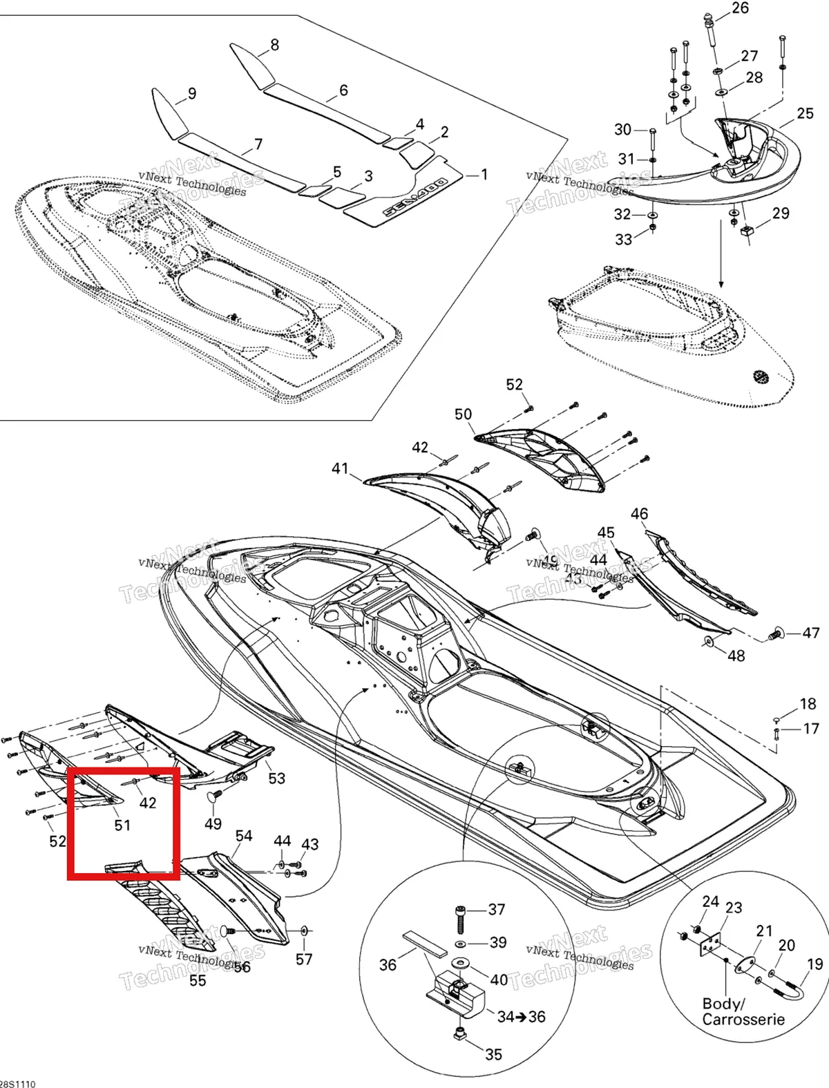 Деталь 273000232 на схеме узла 2011 Sea-Doo RXP-X 255 & RS Body, Rear View