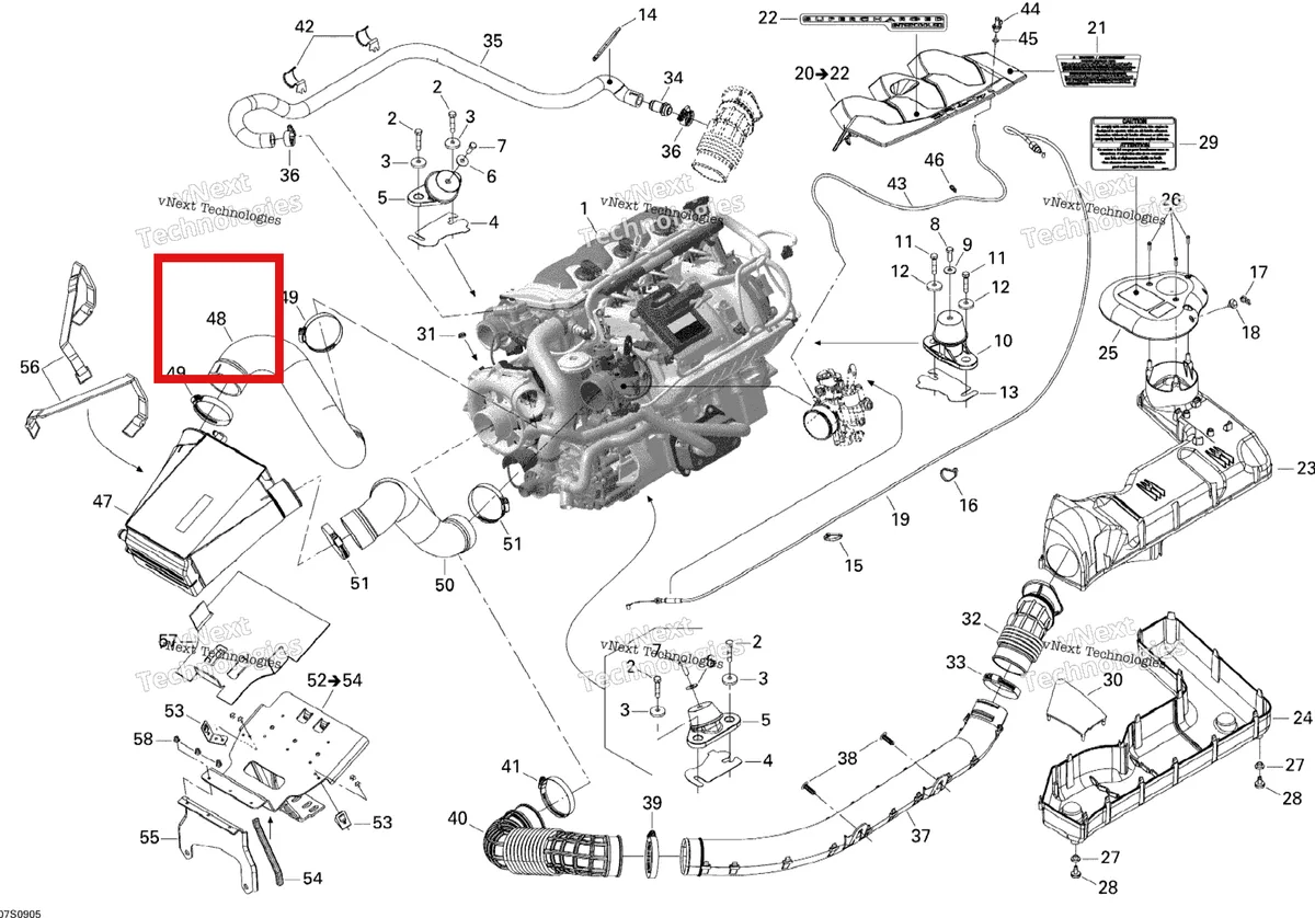 Деталь 273000238 на схеме узла 2009 Sea-Doo RXT-X 255 and 255 RS Engine And Air Intake Silencer