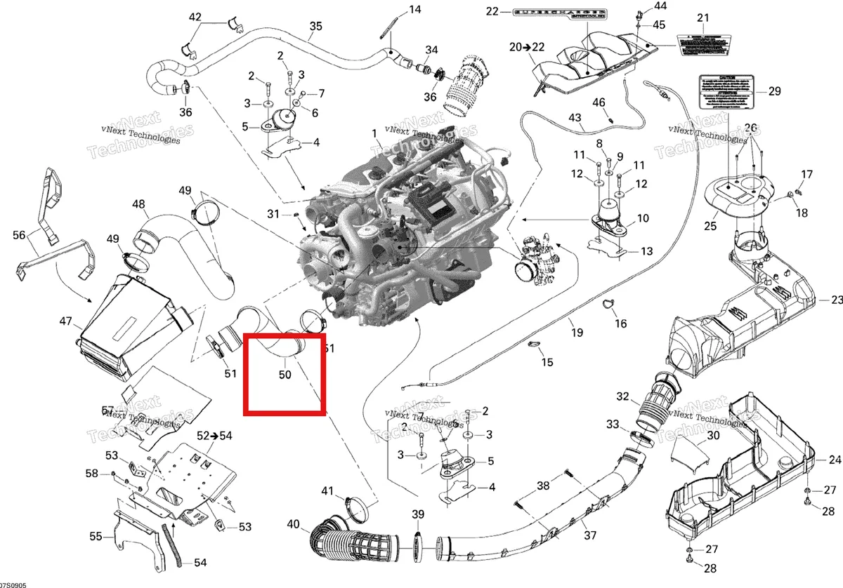 Деталь 273000239 на схеме узла 2009 Sea-Doo RXT-X 255 and 255 RS Engine And Air Intake Silencer