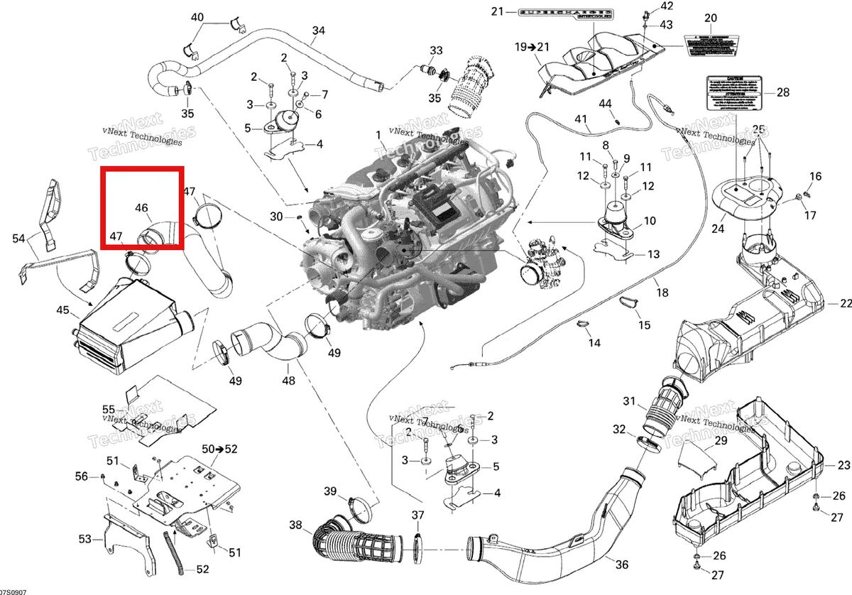 Деталь 273000240 на схеме узла 2009 Sea-Doo RXP-X 255 and 255 RS Engine And Air Intake Silencer