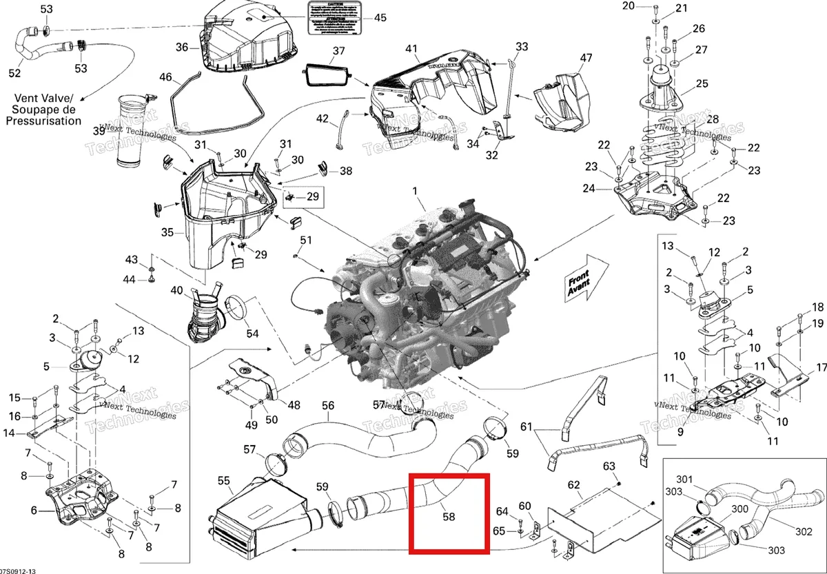 Деталь 273000255 на схеме узла 2009 Sea-Doo GTX LIMITED iS 255 Engine And Air Intake Silencer