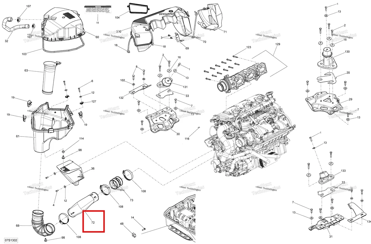 Деталь 273000276 на схеме узла 2013 Sea-Doo GTX S 155 Engine And Air Intake Silencer
