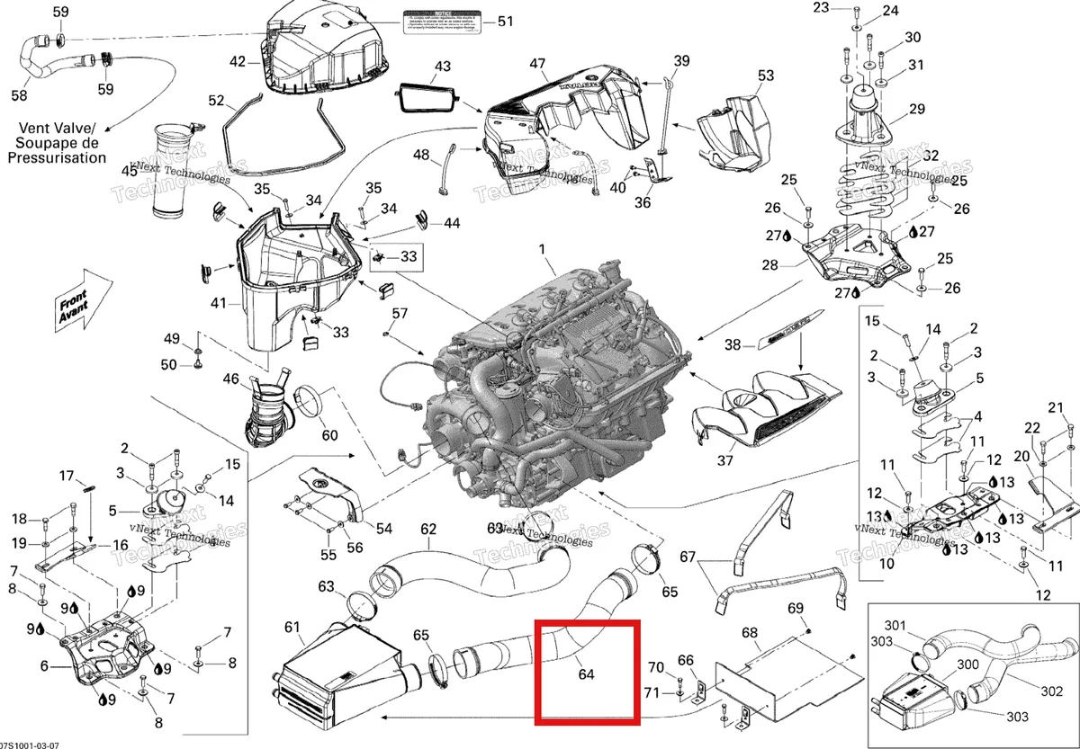 Деталь 273000283 на схеме узла 2010 Sea-Doo RXT-X and X RS 260 Engine And Air Intake Silencer