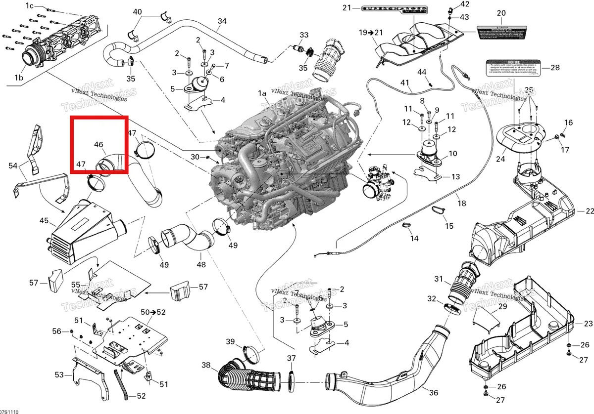Деталь 273000284 на схеме узла 2011 Sea-Doo RXP-X 255 & RS Engine And Air Intake Silencer