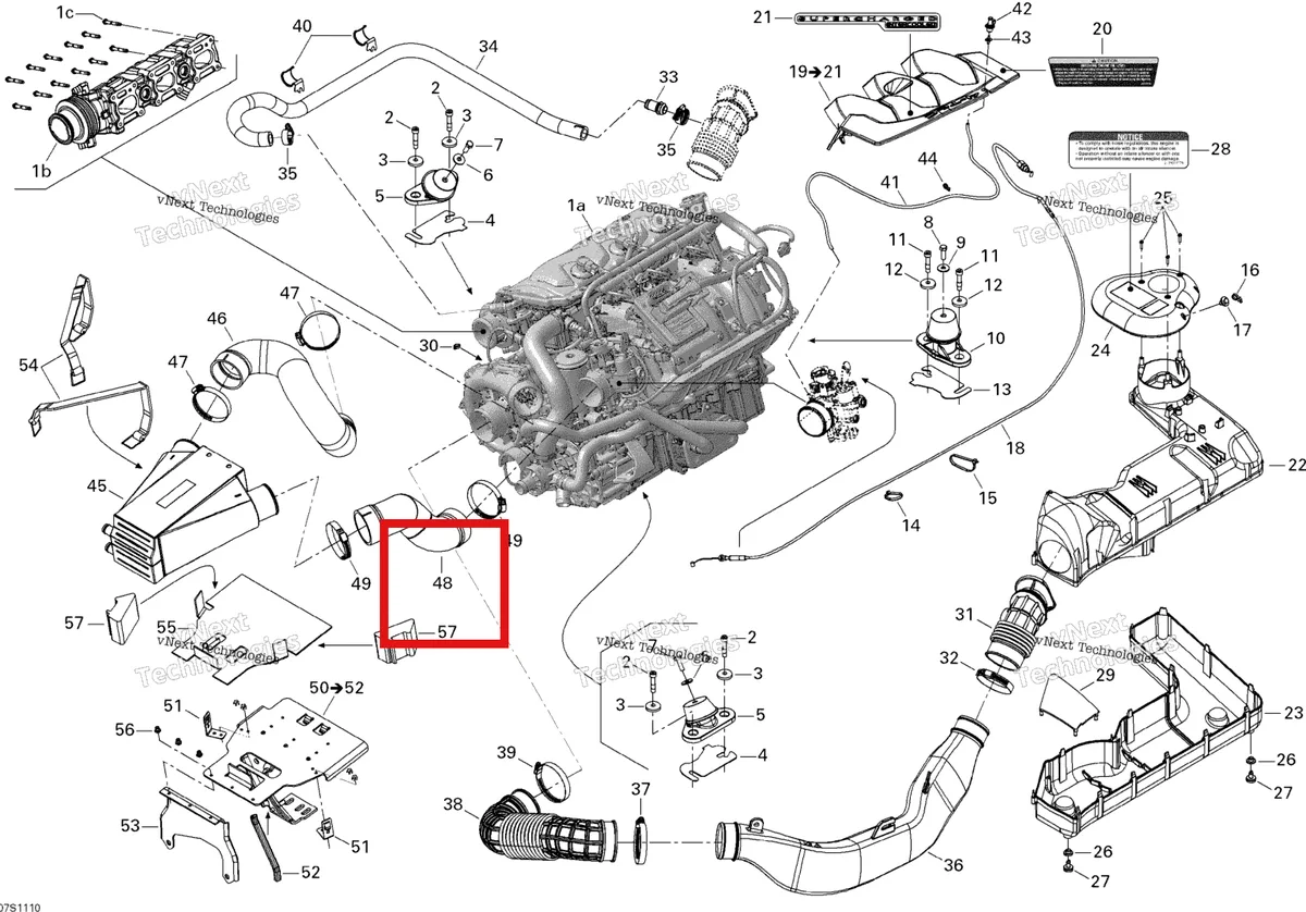 Деталь 273000285 на схеме узла 2011 Sea-Doo RXP-X 255 & RS Engine And Air Intake Silencer