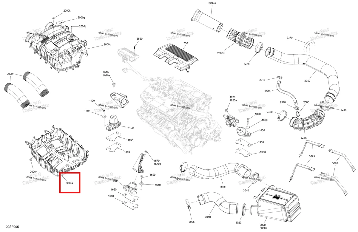 Деталь 273000342 (Airbox основание Sea-Doo RXP (2016) (273000342)) на схеме узла 2026 Sea-Doo GTR - 300 - X - 24TB - Eclipse Black - Audio Engine - System