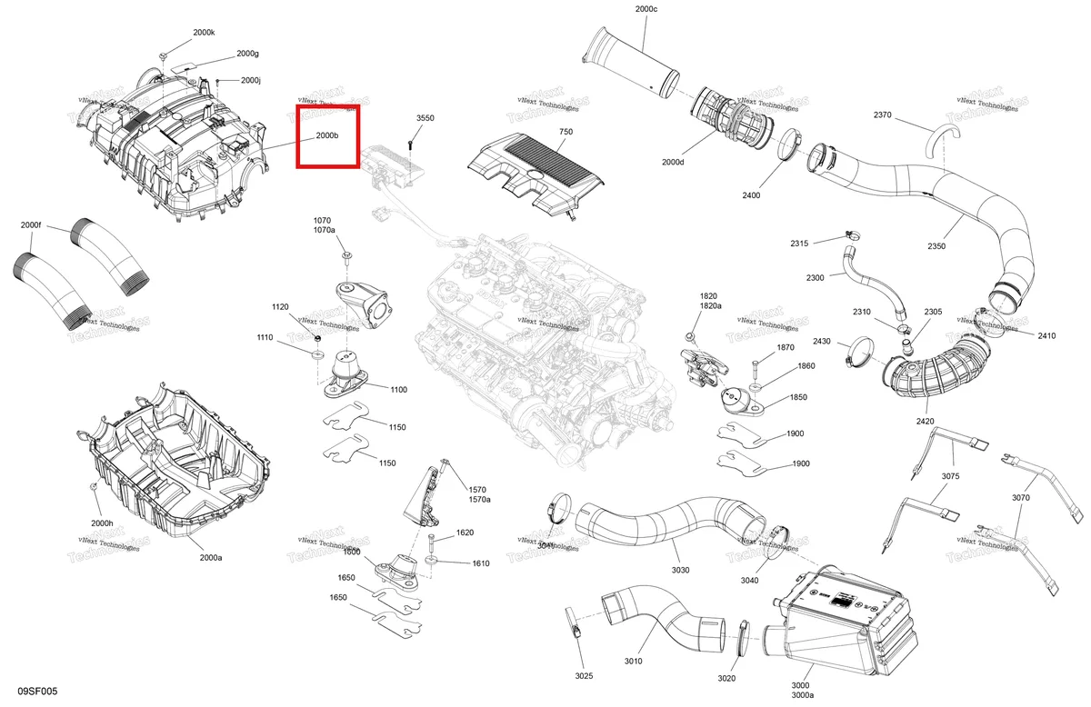 Деталь 273000394 (Впуск глушитель крышка Sea-Doo GTX 300 (2020) (273000394)) на схеме узла 2026 Sea-Doo GTR - 300 - X - 24TB - Eclipse Black - Audio Engine - System
