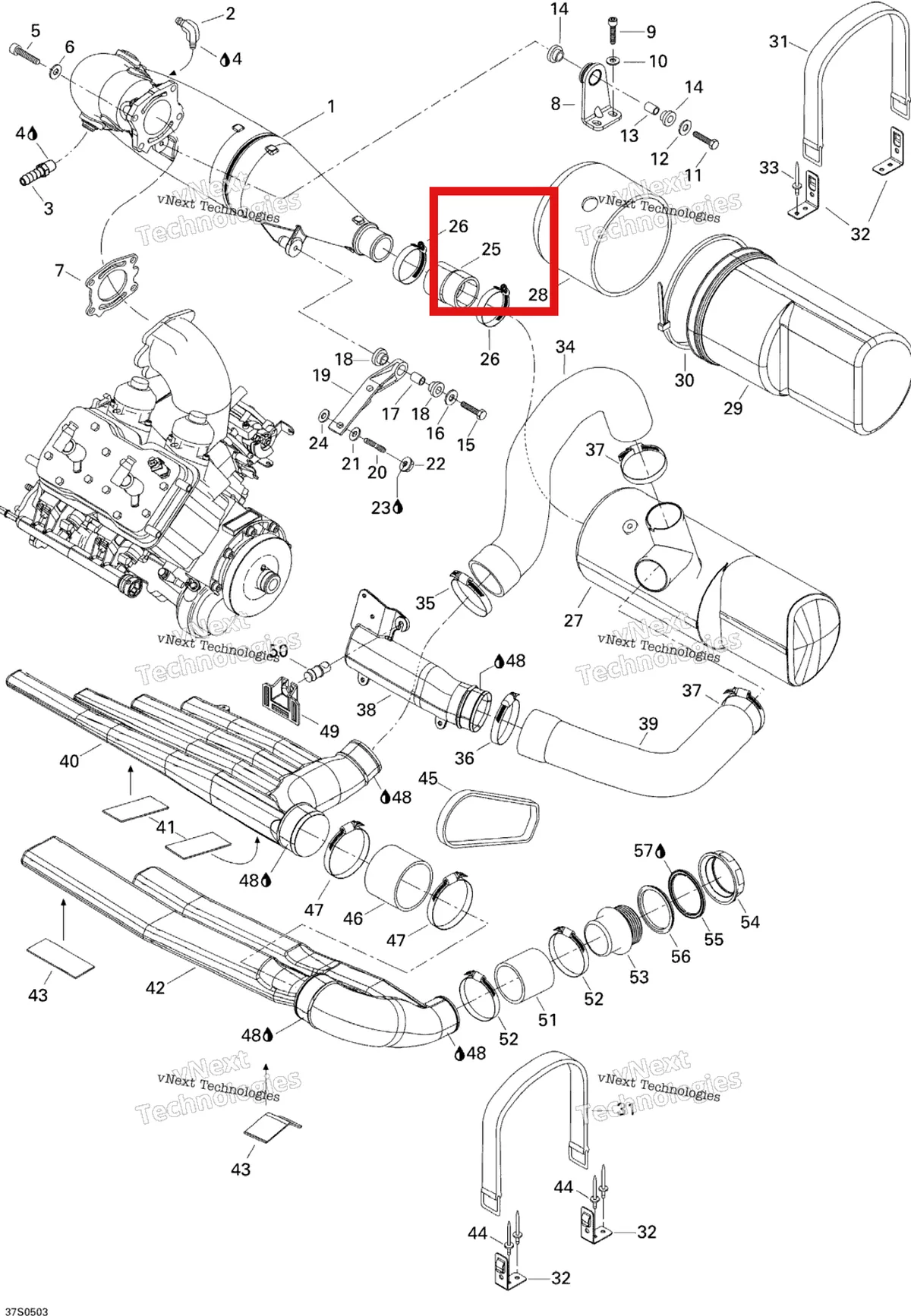 Деталь 274000170 на схеме узла 2005 Sea-Doo GTI LE RFI Exhaust System