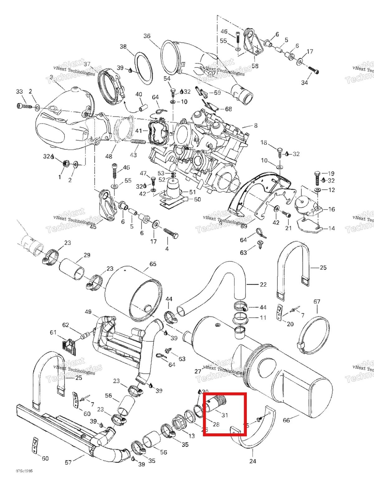 Деталь 274000222 на схеме узла 2002 Sea-Doo GTX, 5587/5588 Engine Support And Muffler