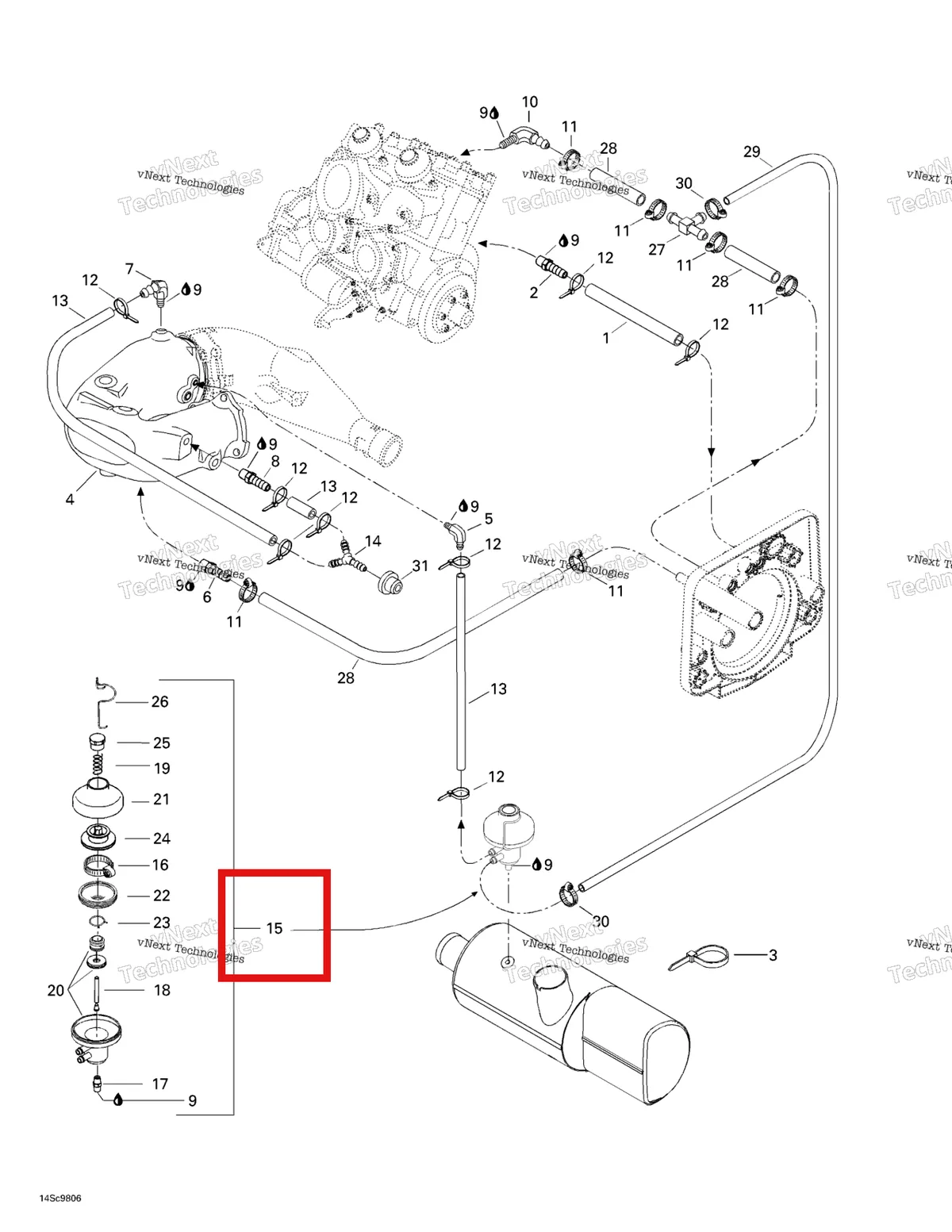 Деталь 274000717 на схеме узла 1998 Sea-Doo XP Limited, 5665/5667 Cooling System