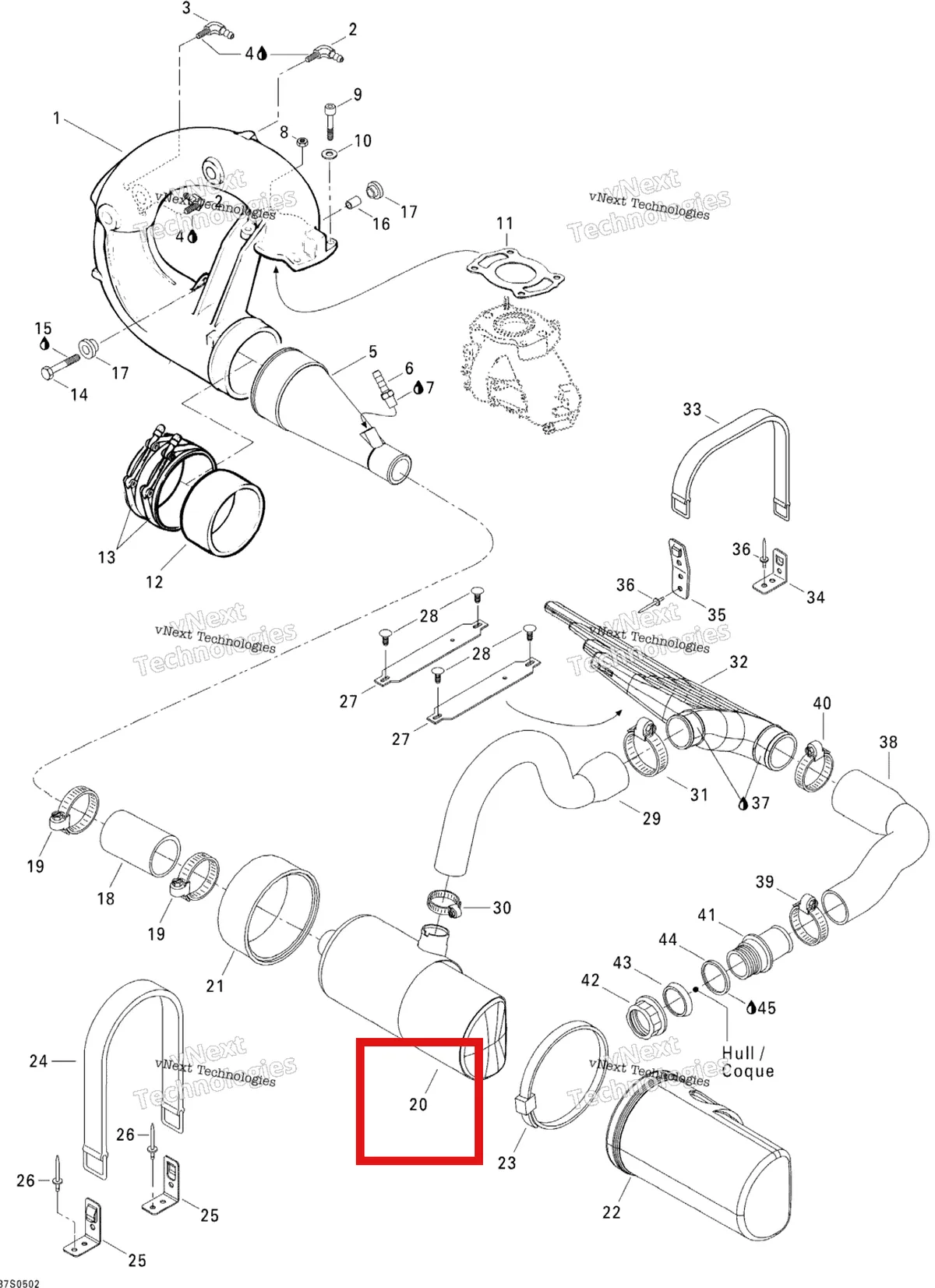 Схема применяемости: Глушитель Sea-Doo 274000788