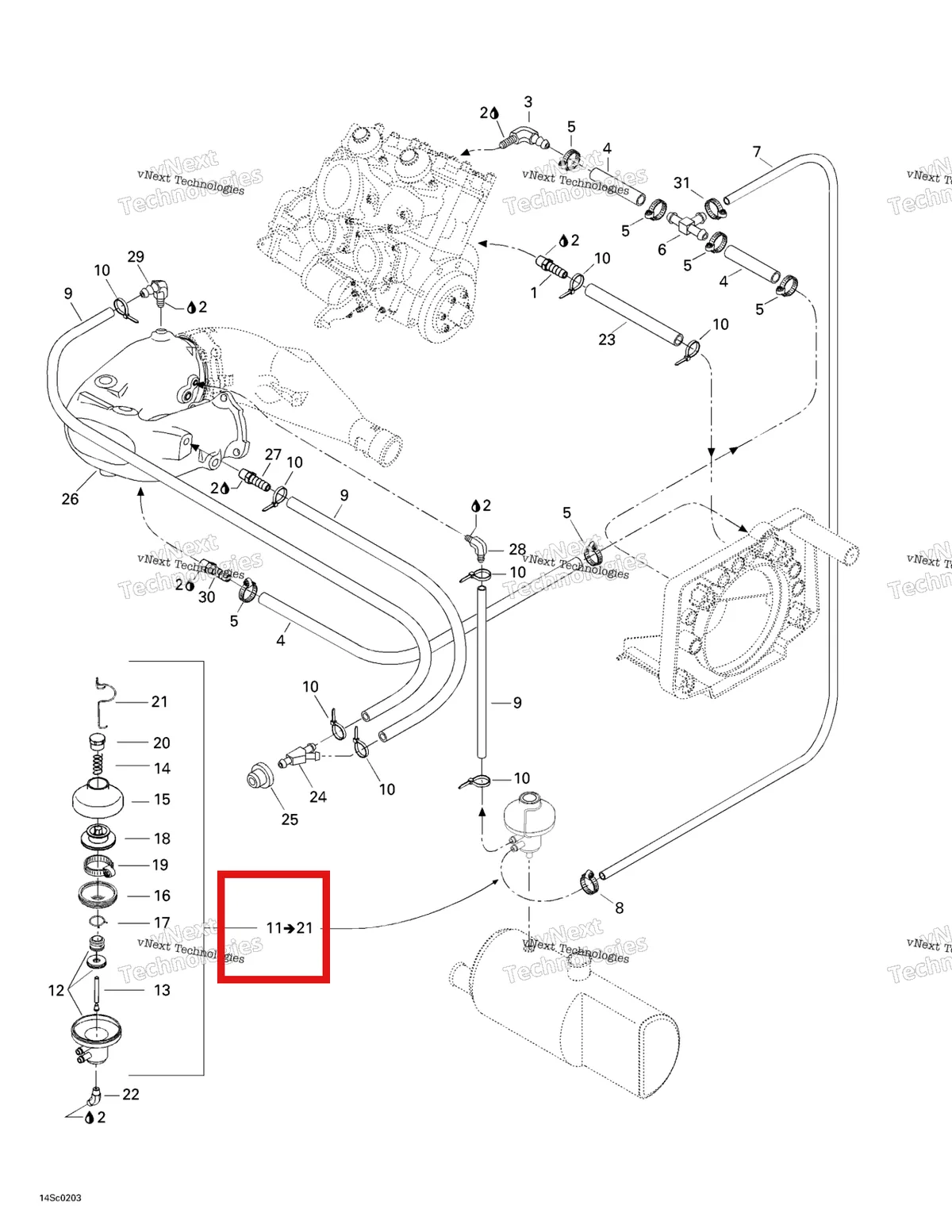 Деталь 274000865 на схеме узла 2002 Sea-Doo RX, 5579/5580/5581/5582 Cooling System