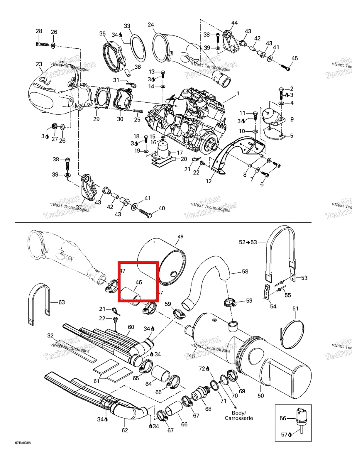 Деталь 274000896 на схеме узла 2003 Sea-Doo RX DI, 6122/6123 Engine Support And Muffler